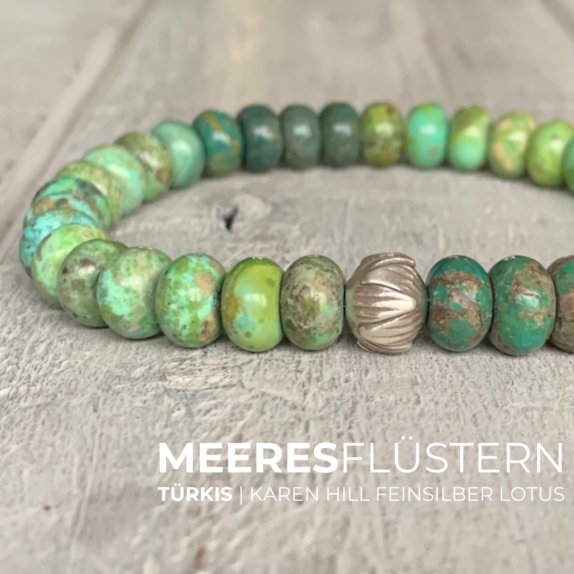 TÜRKIS Edelstein Armband | Karen Hill Tribe Feinsilber Lotusblume | 8 mm | Farbverlauf | MEERESFLÜSTERN
