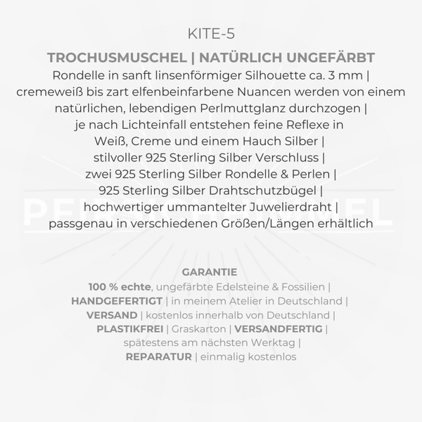 TROCHUSMUSCHEL Fußkettchen | filigranes Schmuckstück aus Perlmutt | 3,5 mm Säulenform | 925 Sterling Silber | KITE-3
