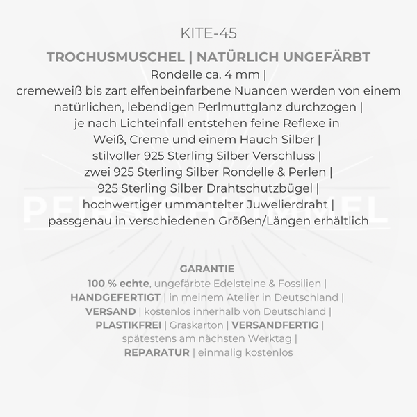 TROCHUSMUSCHEL Armband | filigranes Schmuckstück aus Perlmutt | 4 mm Rondelle | 925 Sterling Silber | KITE-45