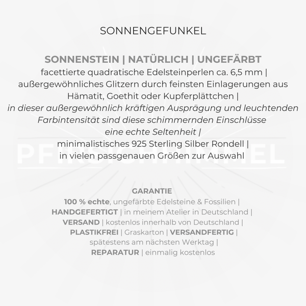 SONNENSTEIN Edelstein Armband | minimalistischer Schmuck | 925 Sterling Silber | 6,5 mm quadratisch | SONNENGEFUNKEL