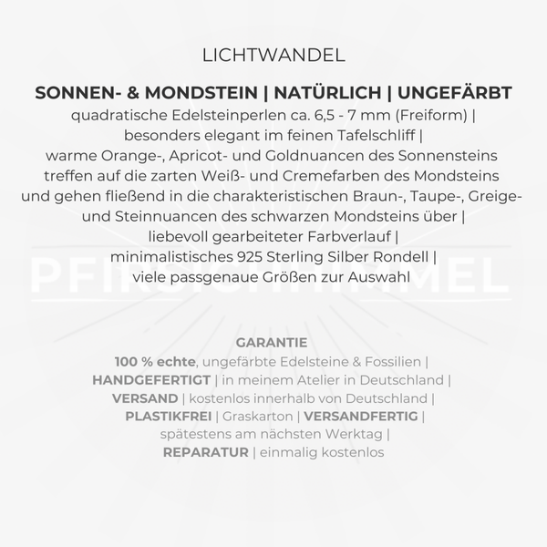 MONDSTEIN Edelstein Armband & veganes Seidenbändchen | 2-tlg. Schmuck-Set | 925 Sterling Silber | ca. 6,5 - 7 mm quadratisch | LICHTWANDEL