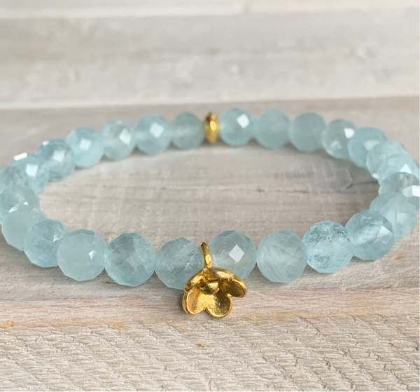 AQUAMARIN EDELSTEIN ARMBAND | Karen Hill Tribe Vermeil-Gold | WOLKENFREI