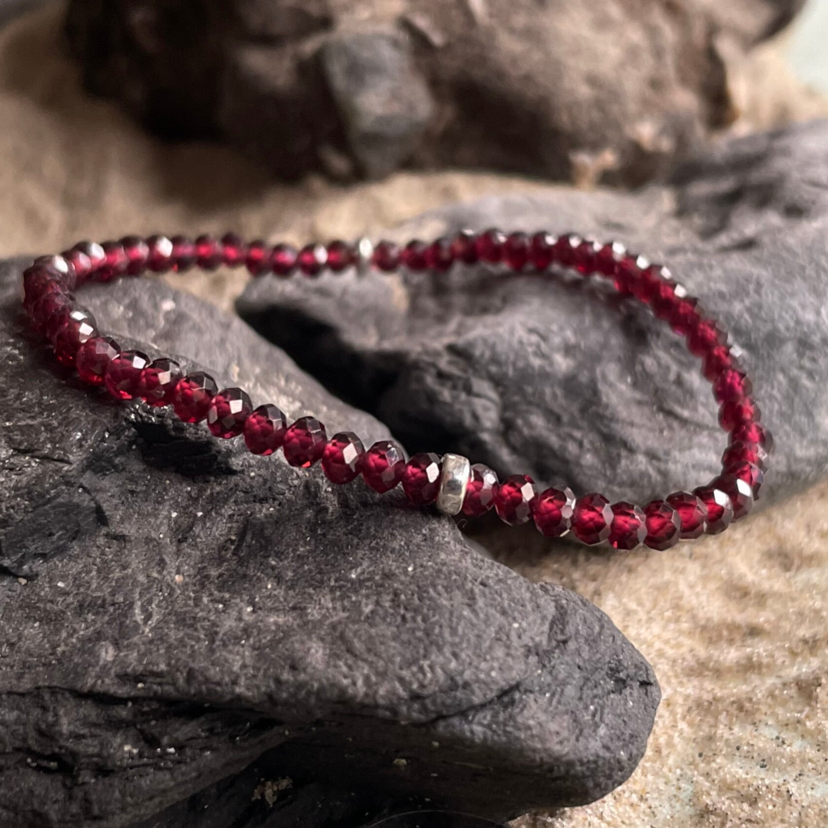 GRANAT Edelstein Armband | 925 Sterling Silber | 3,5 mm | ROSENGARTEN