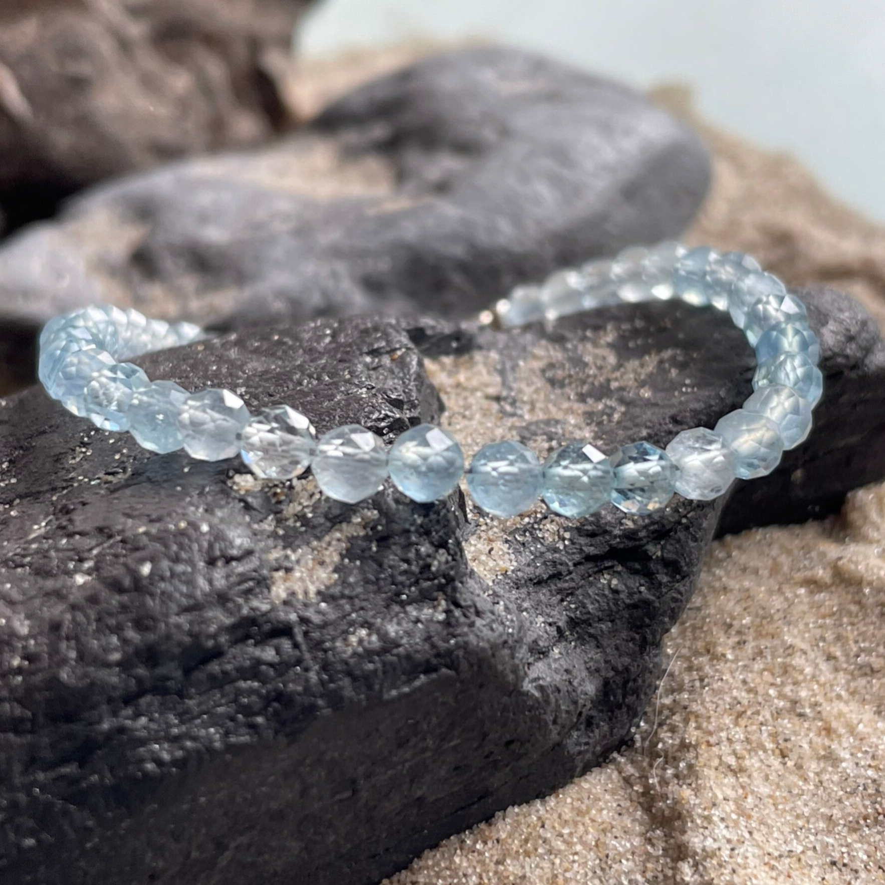 AQUAMARIN Edelstein Fußkettchen | 925 Sterling Silber | 4 mm Perlen Farbverlauf | HIMMELREICH