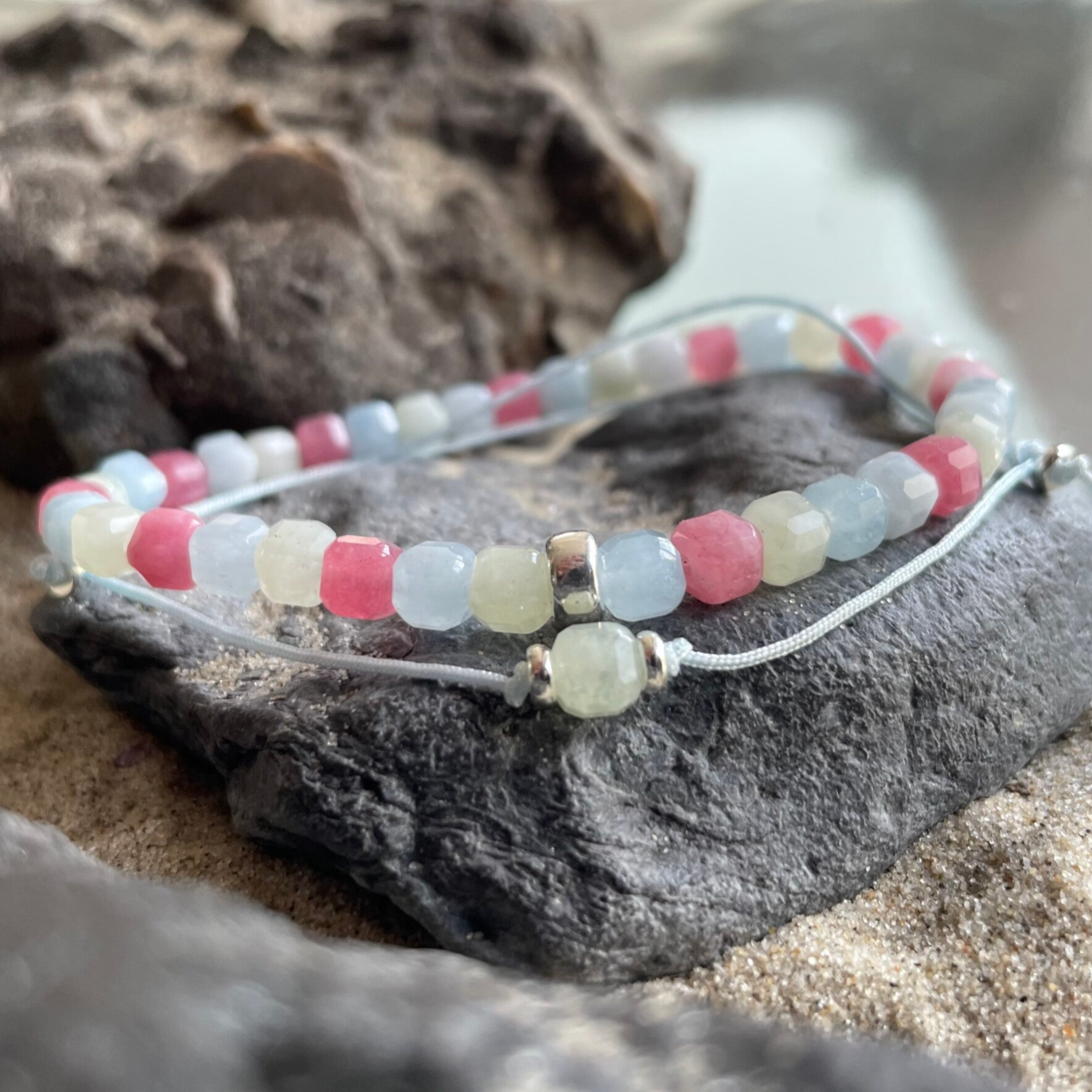 MORGANIT Edelstein Armband & MITBRINGSEL | 2-tlg. Schmuck-Set | 925 Sterling Silber | 5,5 mm | WANDELRÖSCHEN