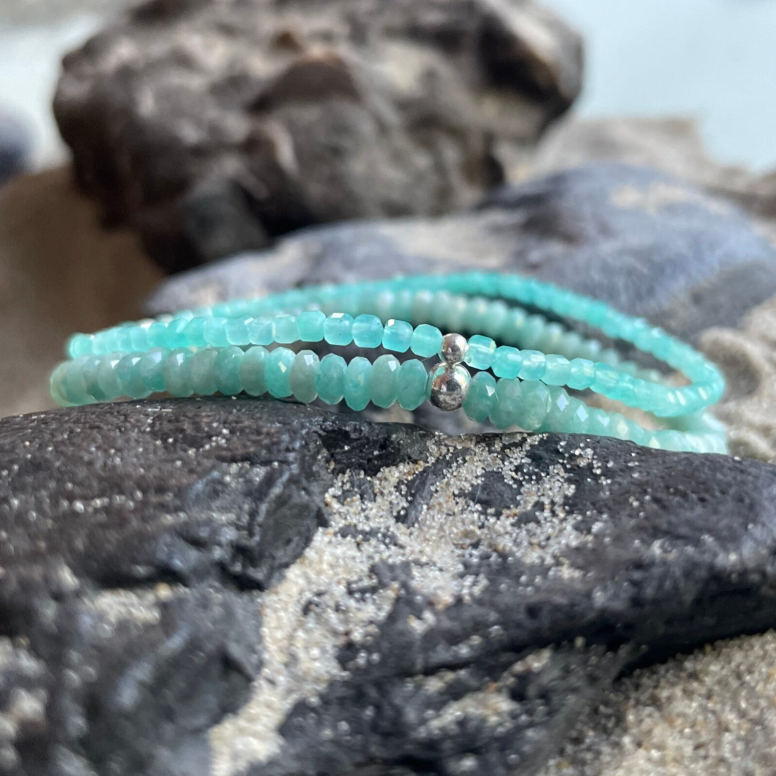 AMAZONIT Edelstein Armband | minimalistischer Schmuck | 925 Sterling Silber Perle | ca. 2,5 mm quadratisch | EISVOGEL
