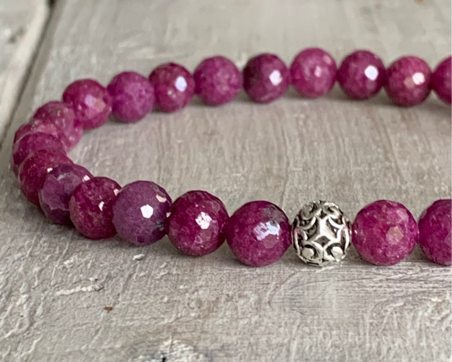 RUBIN Edelstein Armband | 925 Sterling Silber Perle | ROSENBLÜTENDUFT