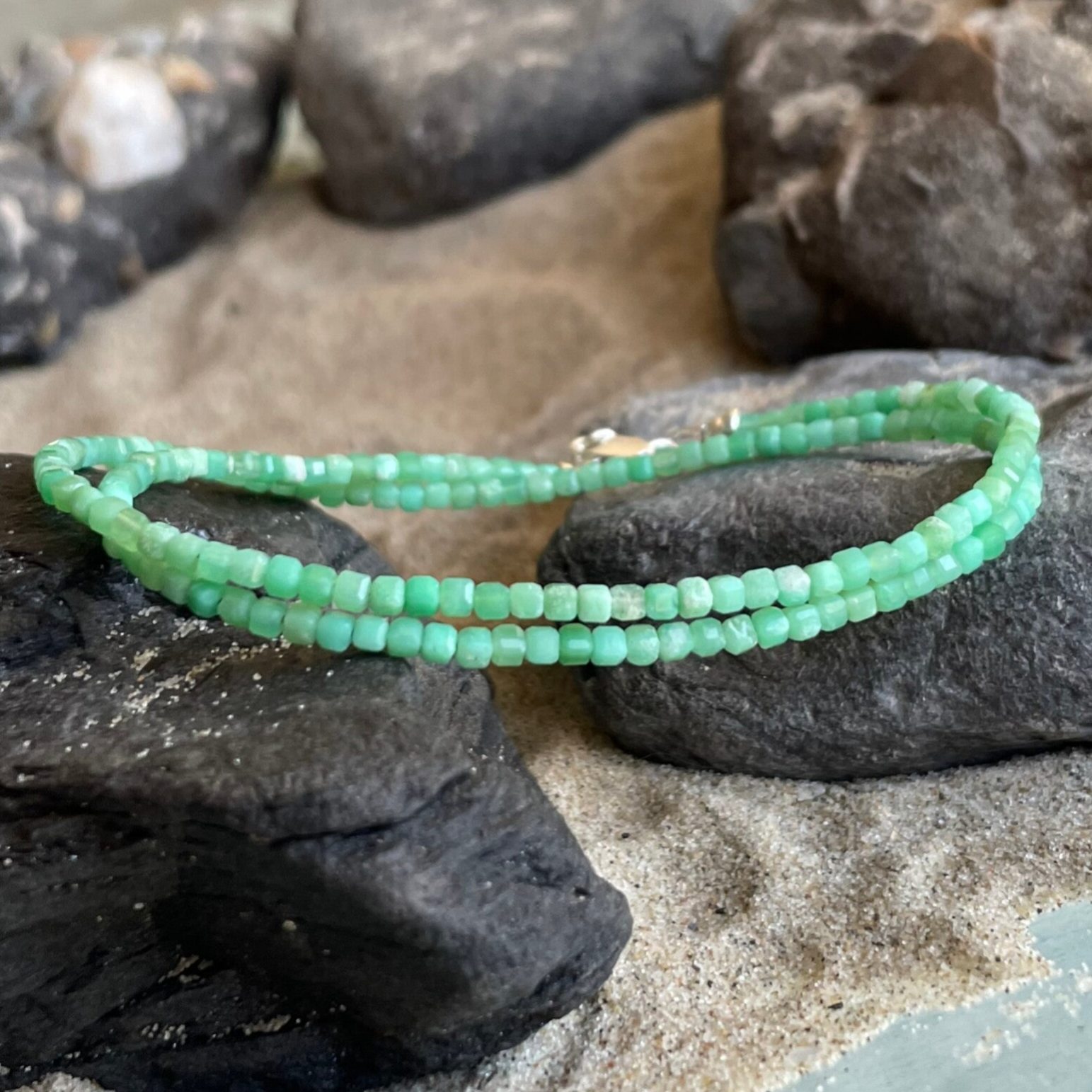 CHRYSOPRAS Edelstein Halskette | kurzer Choker | 925 Sterling Silber | 2 mm | BERGWIESE