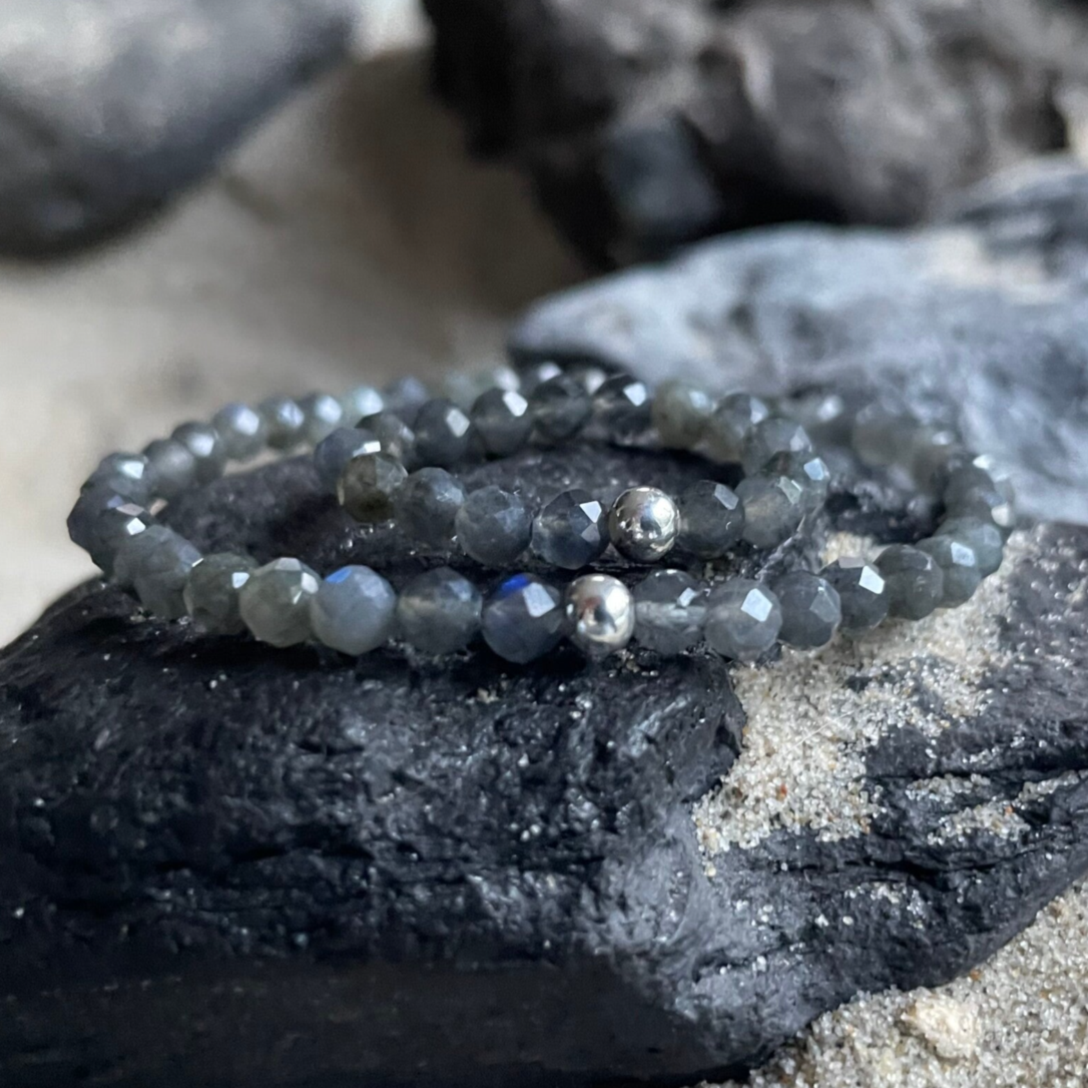 LABRADORIT Edelstein Armband | handgefertigter Schmuck | 925 Sterling Silber | 4 mm | TIEFENLICHT