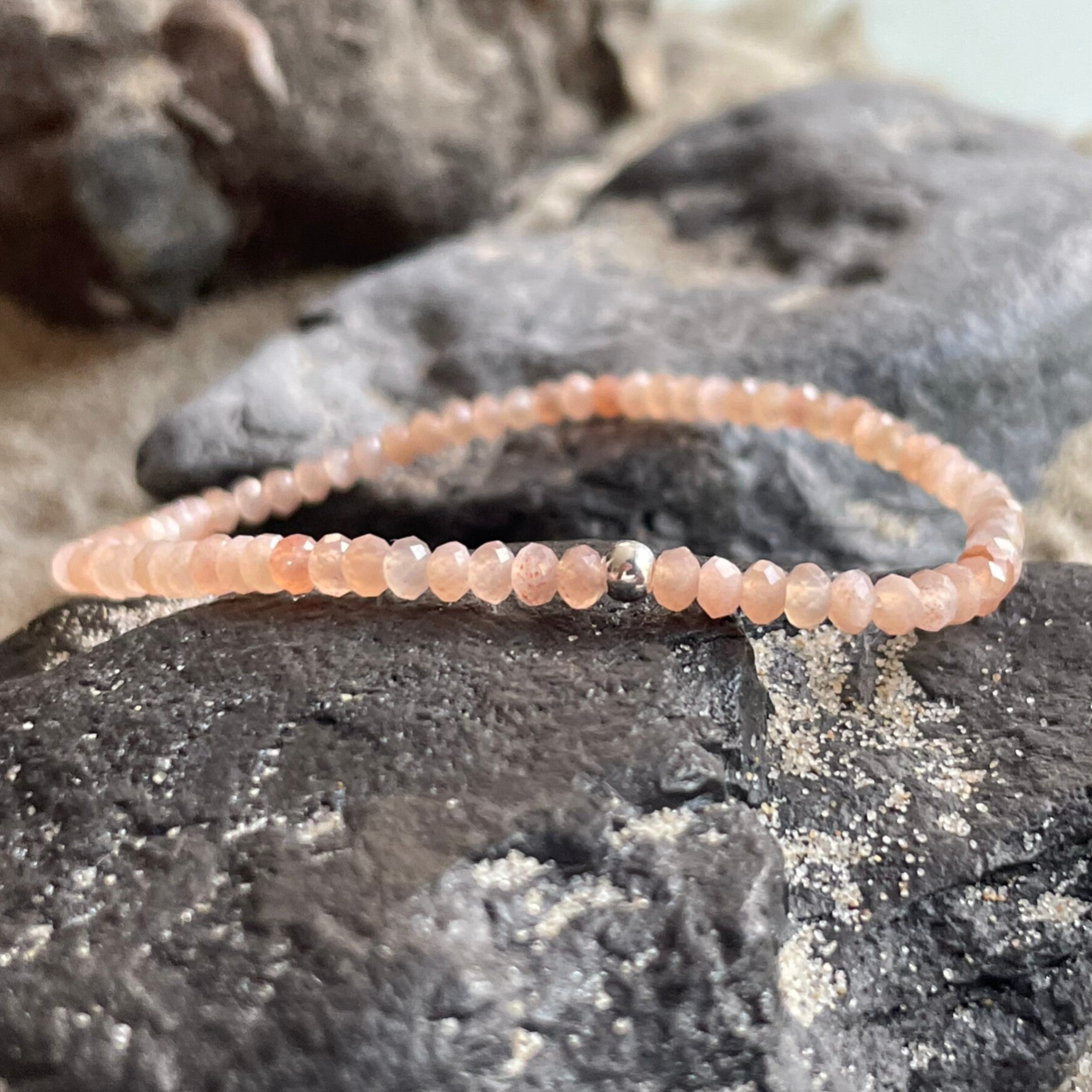 SONNENSTEIN Edelstein Armband | 925 Sterling Silber | 3,5 - 4 mm Rondelle | ABENDGLANZ