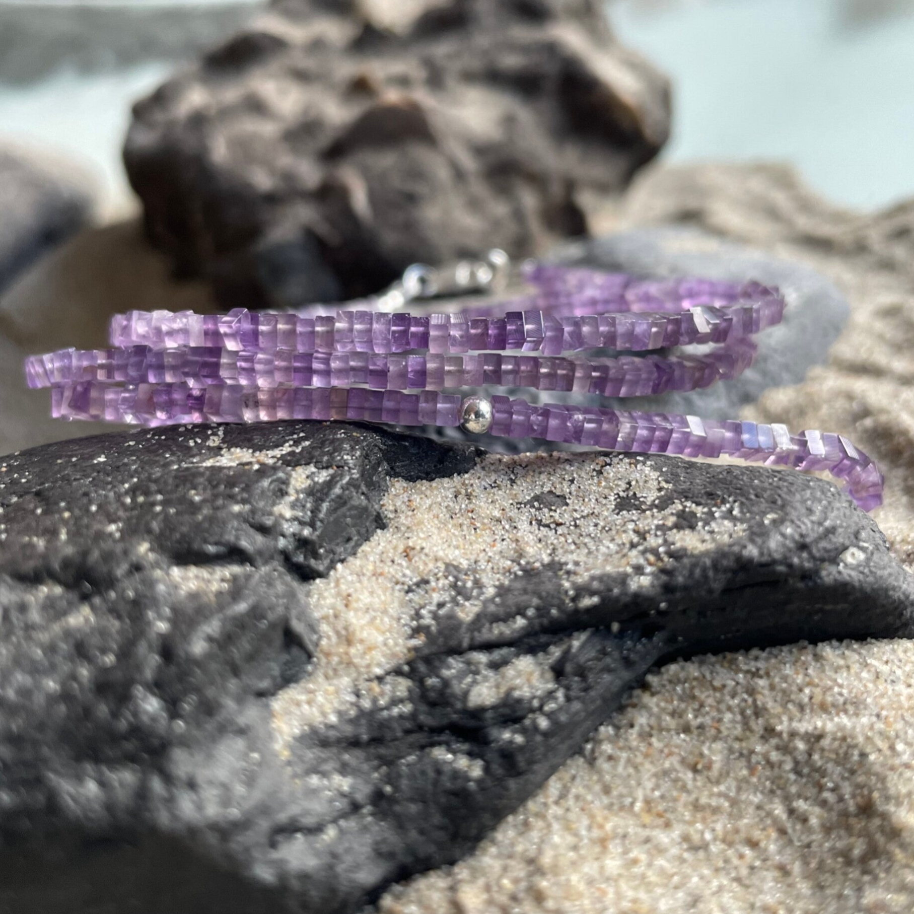AMETHYST Edelstein Halskette | kurzer Choker | 925 Sterling Silber | ca. 2,5 - 3 mm | SEELENLICHT