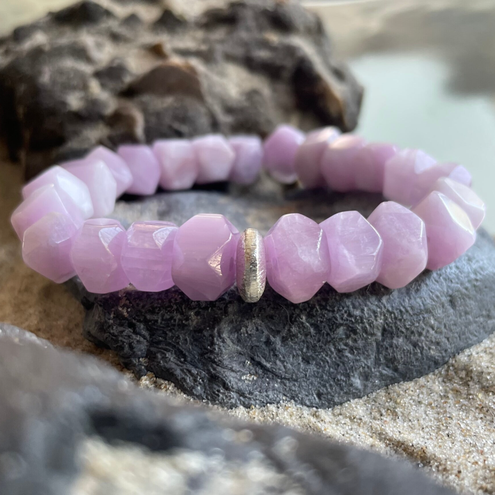 KUNZIT Edelstein Armband | minimalistischer Schmuck | 925 Sterling Silber | Rondelle ca. 10 - 14 mm | FRÜHLINGSGEFÜHLE