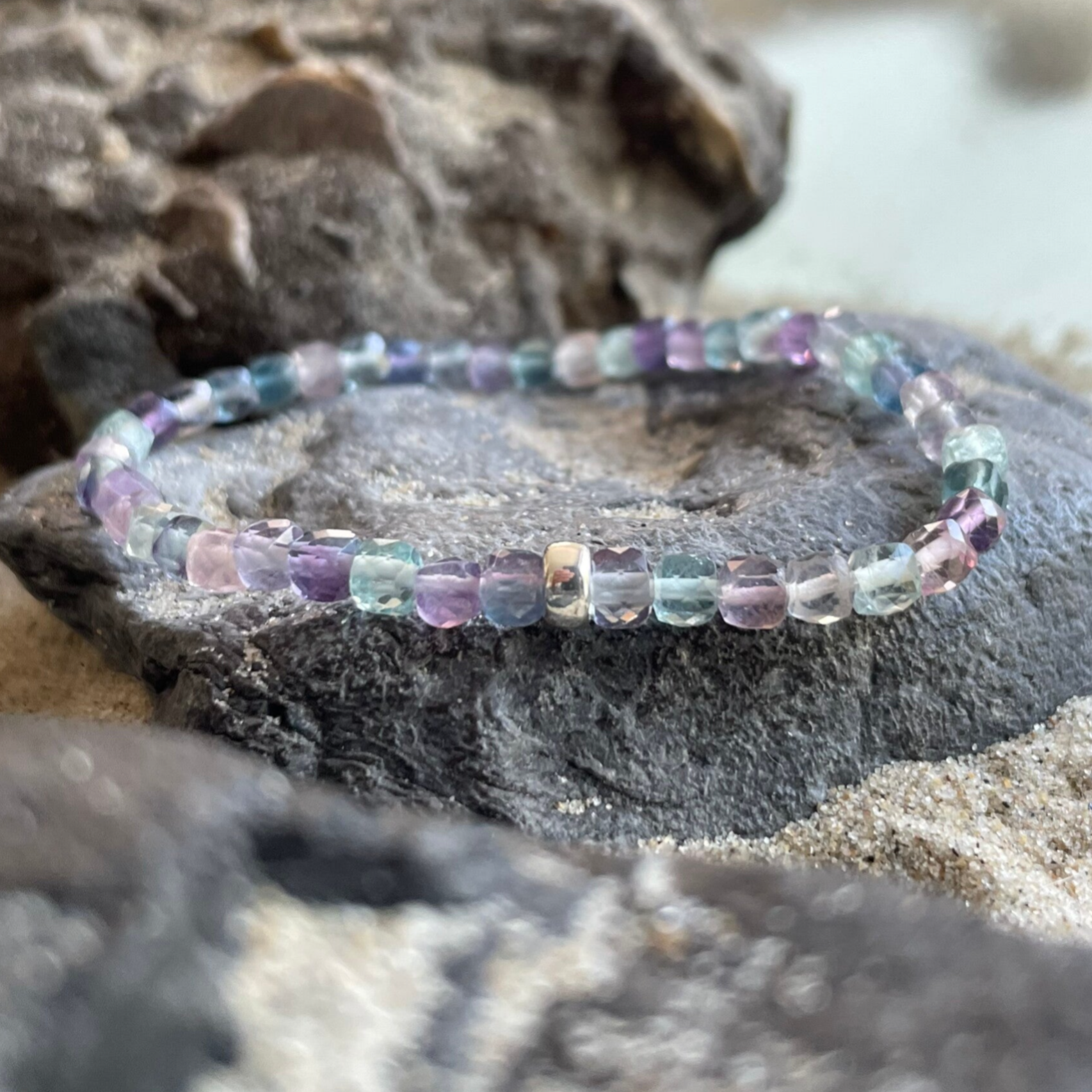 FLUORIT Edelstein Armband | minimalistischer echter Schmuck | 925 Sterling Silber | 4 mm | SOMMERSTIMMUNG