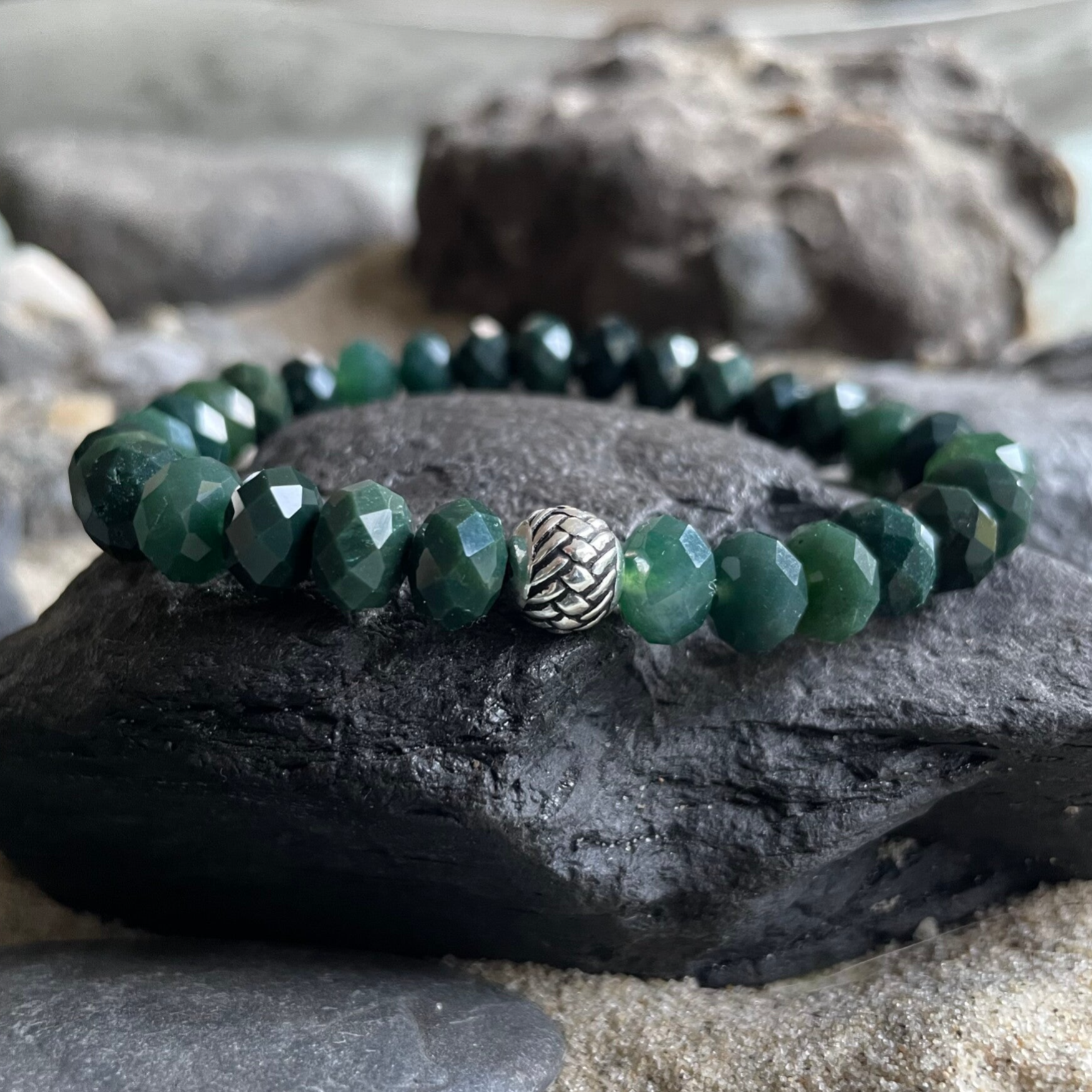 MOOSACHAT Edelstein Armband | 925 Sterling Silber Perle Flechtmuster | 8 mm Rondelle | WANDERLUST