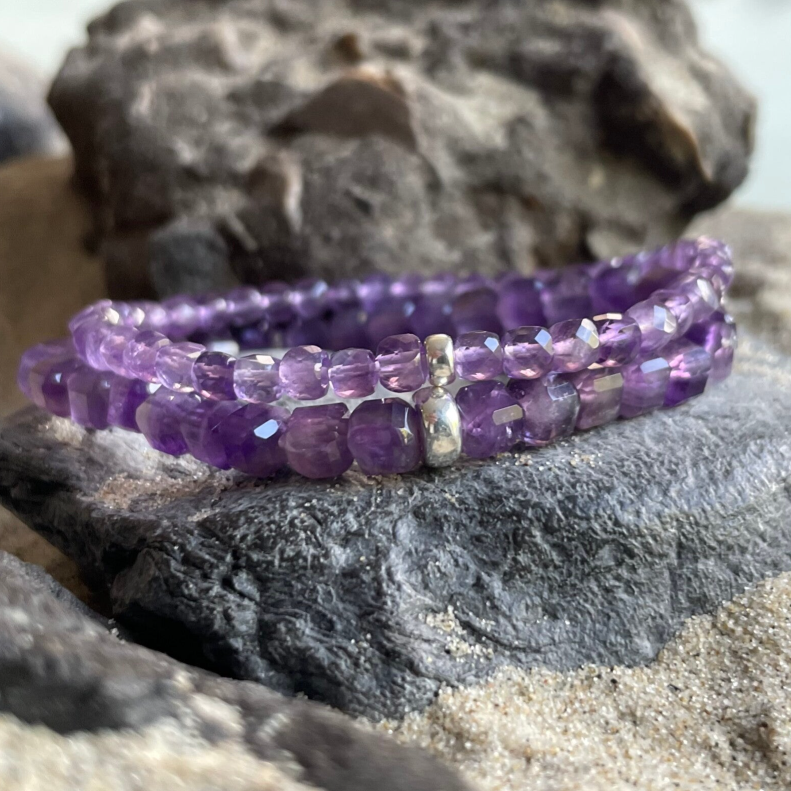 AMETHYST Edelstein Armband | minimalistischer Schmuck | 925 Sterling Silber | 4,5 mm quadratisch | VEILCHENZAUBER