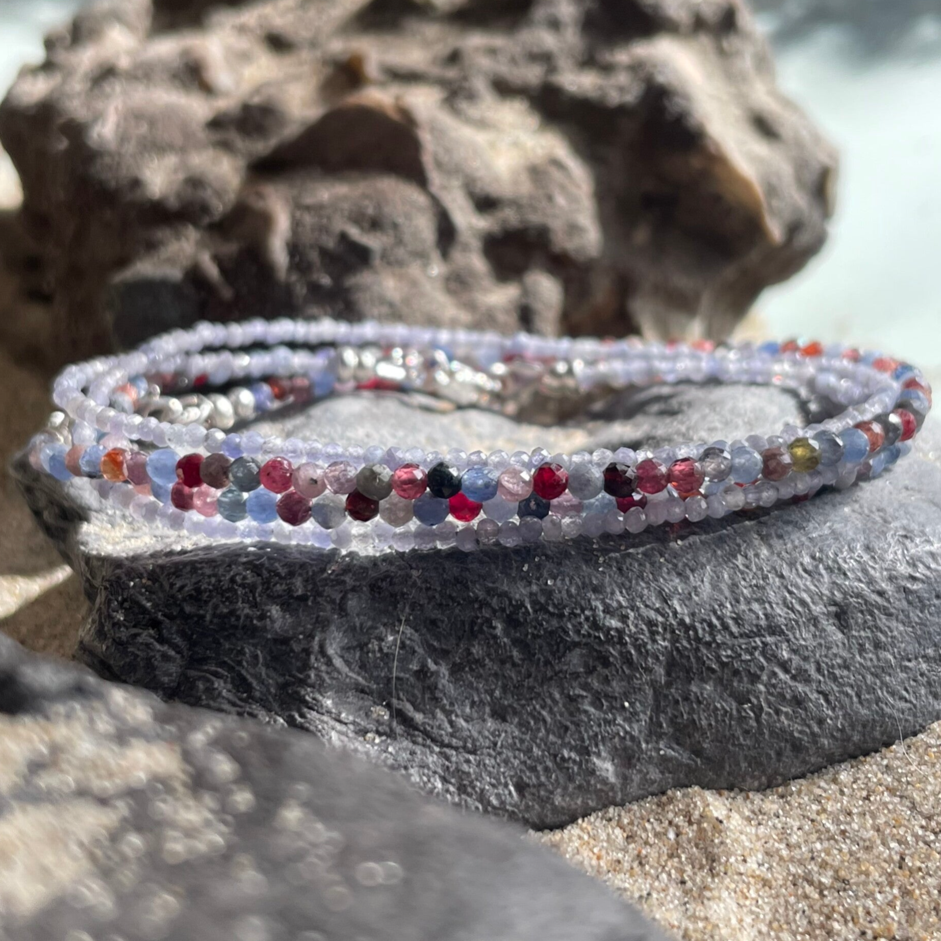 TANSANIT Edelstein Halskette | kurzer Choker | 925 Sterling Silber | 2 mm | VERTIEFUNG