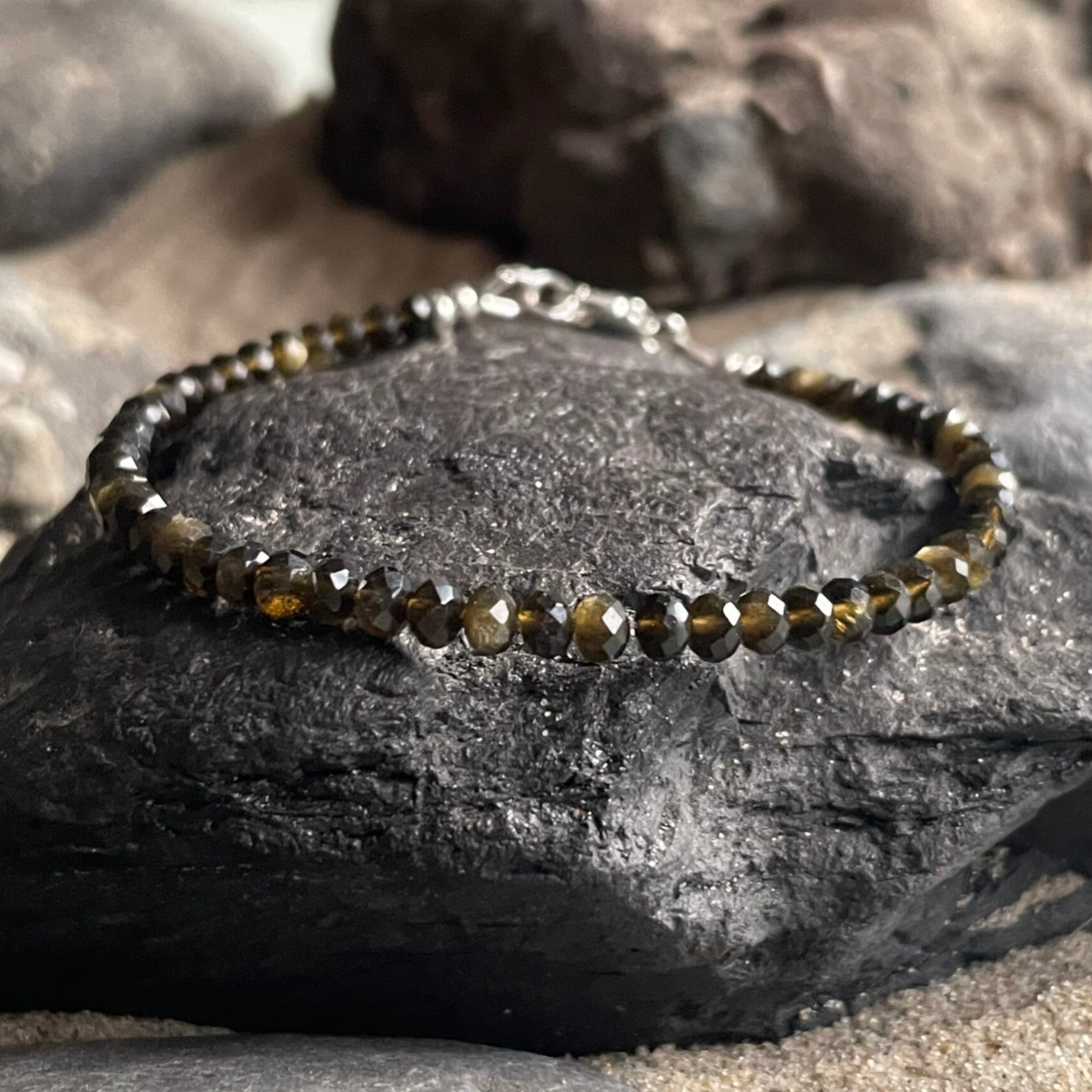 GOLDGLANZ OBSIDIAN Edelstein Armband | 925 Sterling Silber | 4 mm Rondelle | NACHTEULE