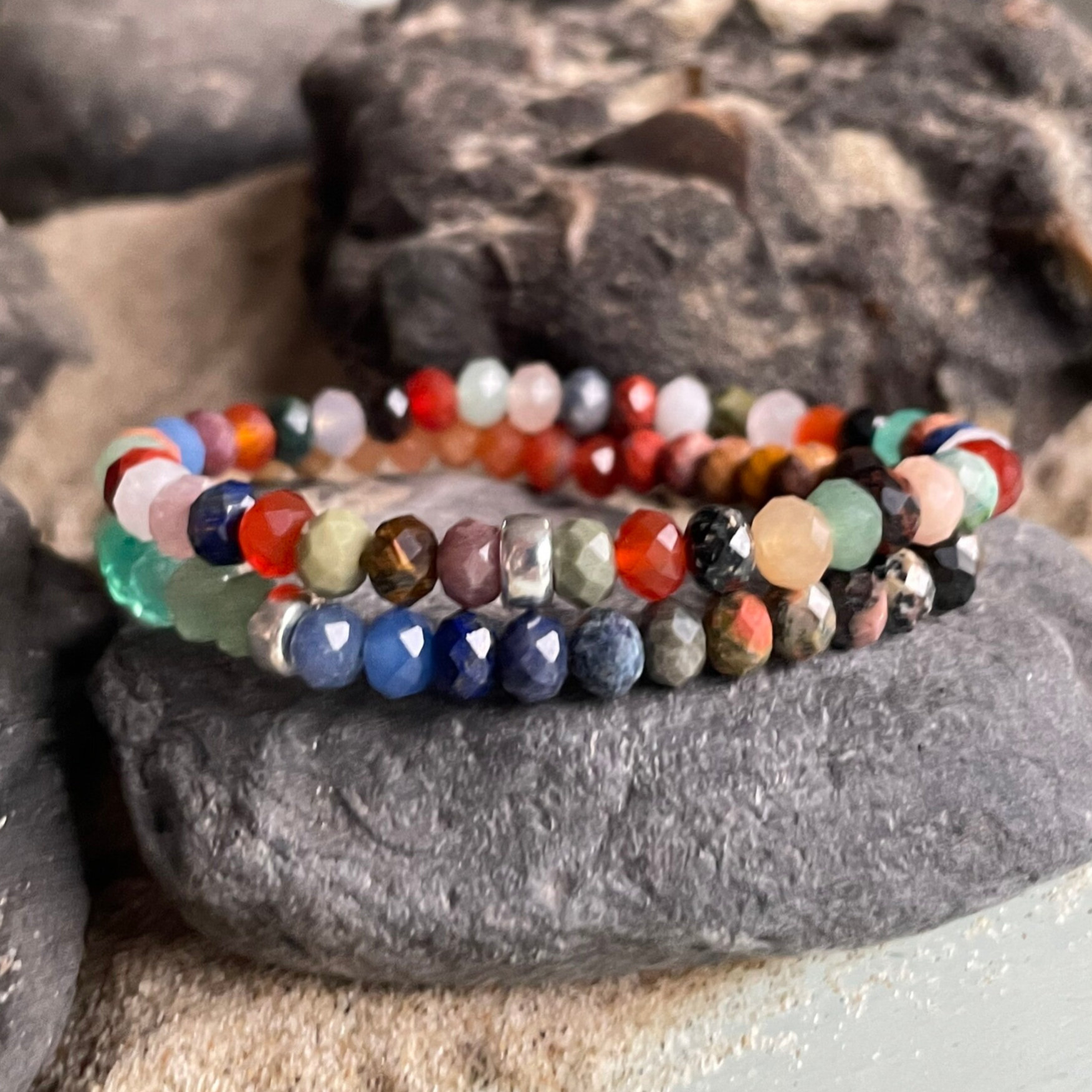 EDELSTEIN Mix Armband | 925 Sterling Silber | 6 mm | bunt gemischt | ALMWIESE