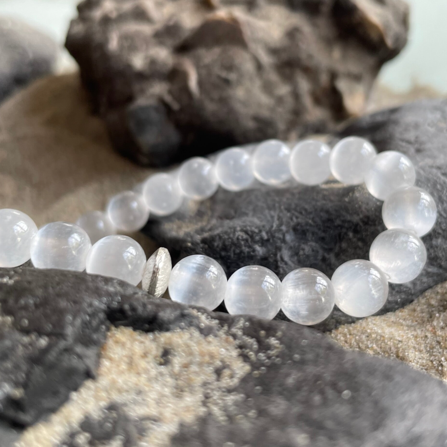 SELENIT Edelstein Armband | 925 Sterling Silber | 8 mm | MONDSCHEINSPAZIERGANG