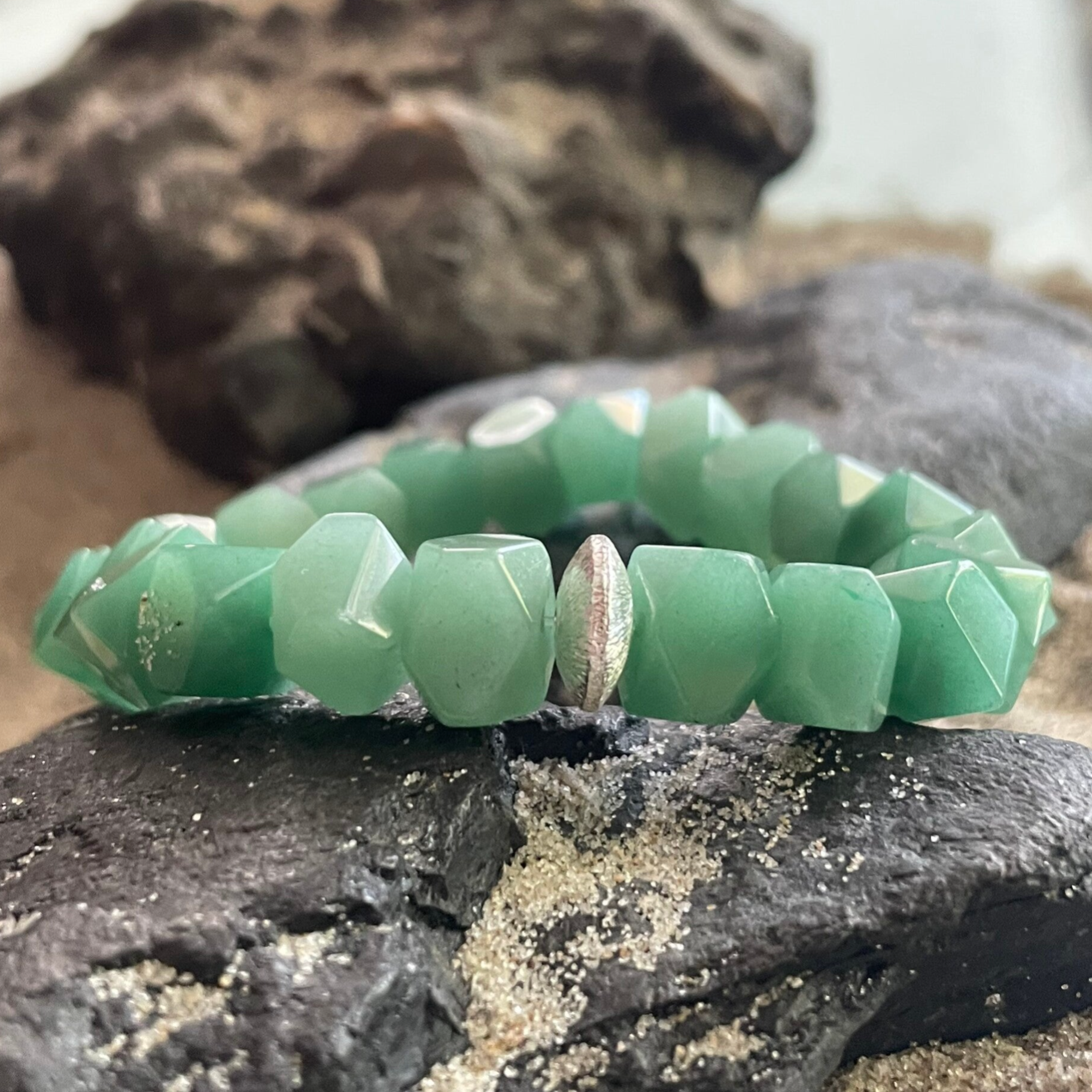 AVENTURIN Edelstein Armband | minimalistischer Schmuck | 10 - 14 mm | 925 Sterling Silber | IMMERGRÜN
