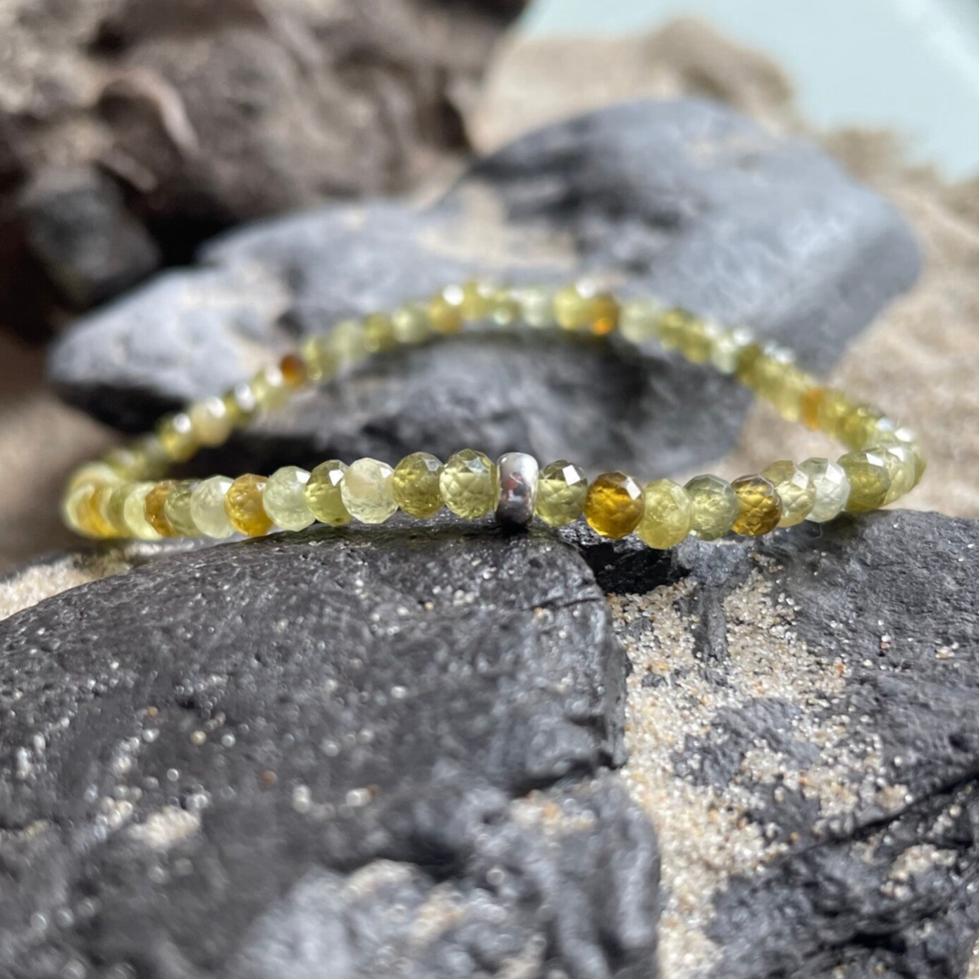 GRÜNER GRANAT Edelstein Armband | minimalistischer Schmuck | 925 Sterling Silber | ca. 3 mm Rondelle | LINDENBLATT