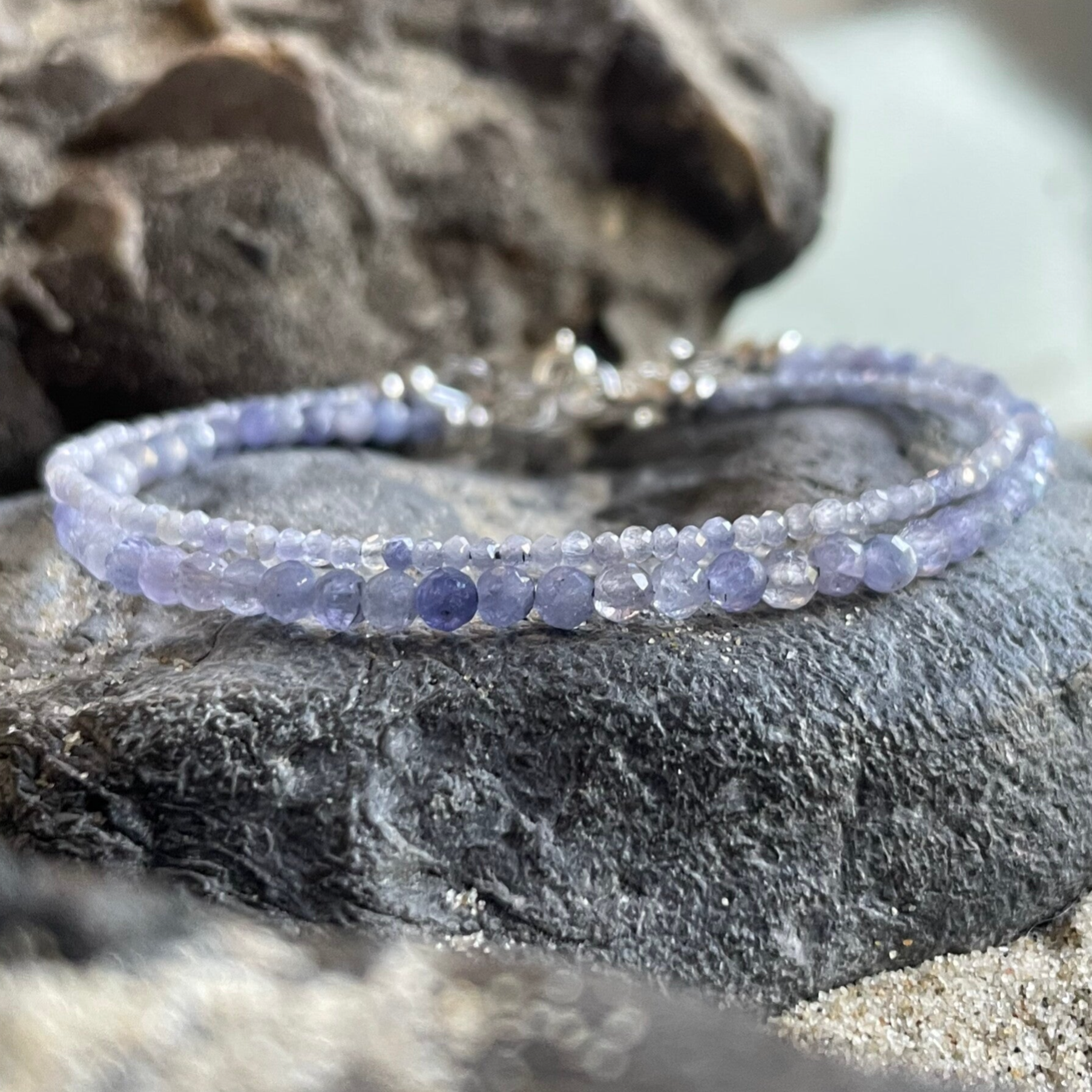 TANSANIT Edelstein Armband | 925 Sterling Silber | 2 mm rund | VERTIEFUNG