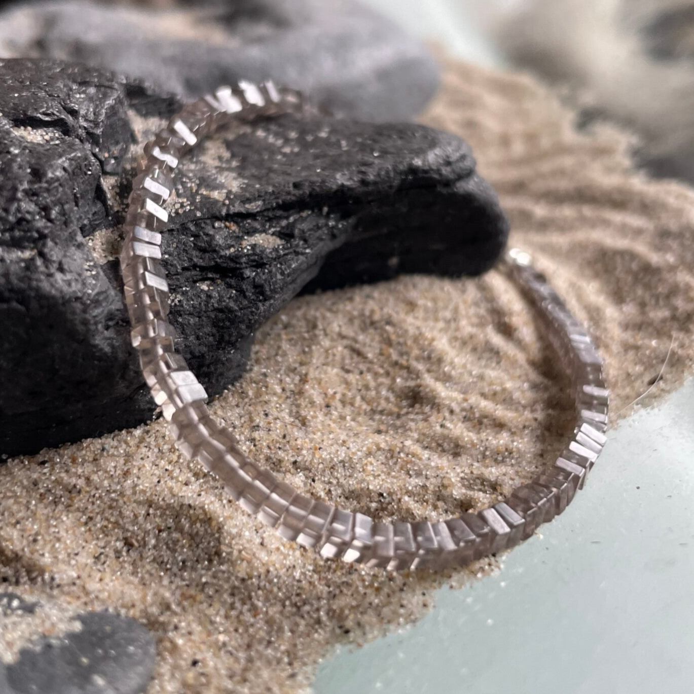 OBSIDIAN Edelstein FUßKETTCHEN | 925 Sterling Silber | ca. 2,5 - 3 mm | SCHATTENSPIEL