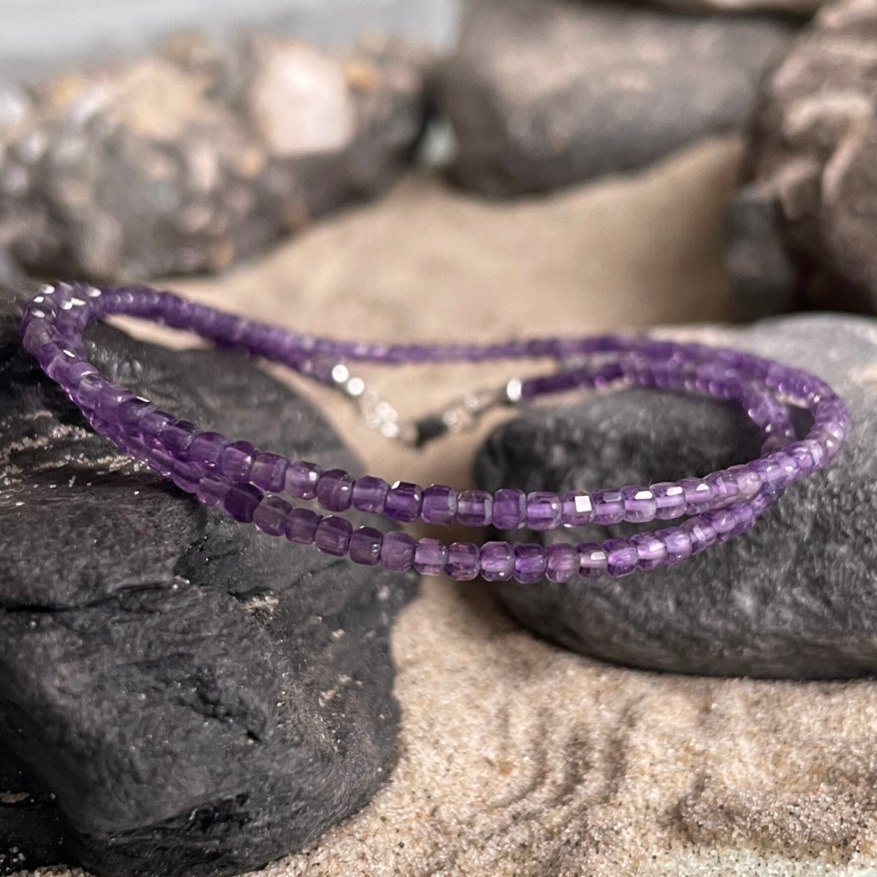 AMETHYST Edelstein Halskette | kurzer Choker | 925 Sterling Silber | 2 mm | FINGERSPITZENGEFÜHL