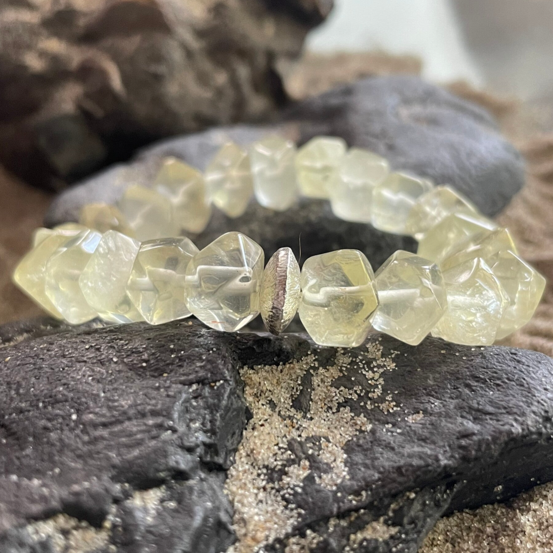 ZITRONENQUARZ Edelstein Armband | minimalistischer Schmuck | 10 - 14 mm | 925 Sterling Silber | BLÜTENSTAUB