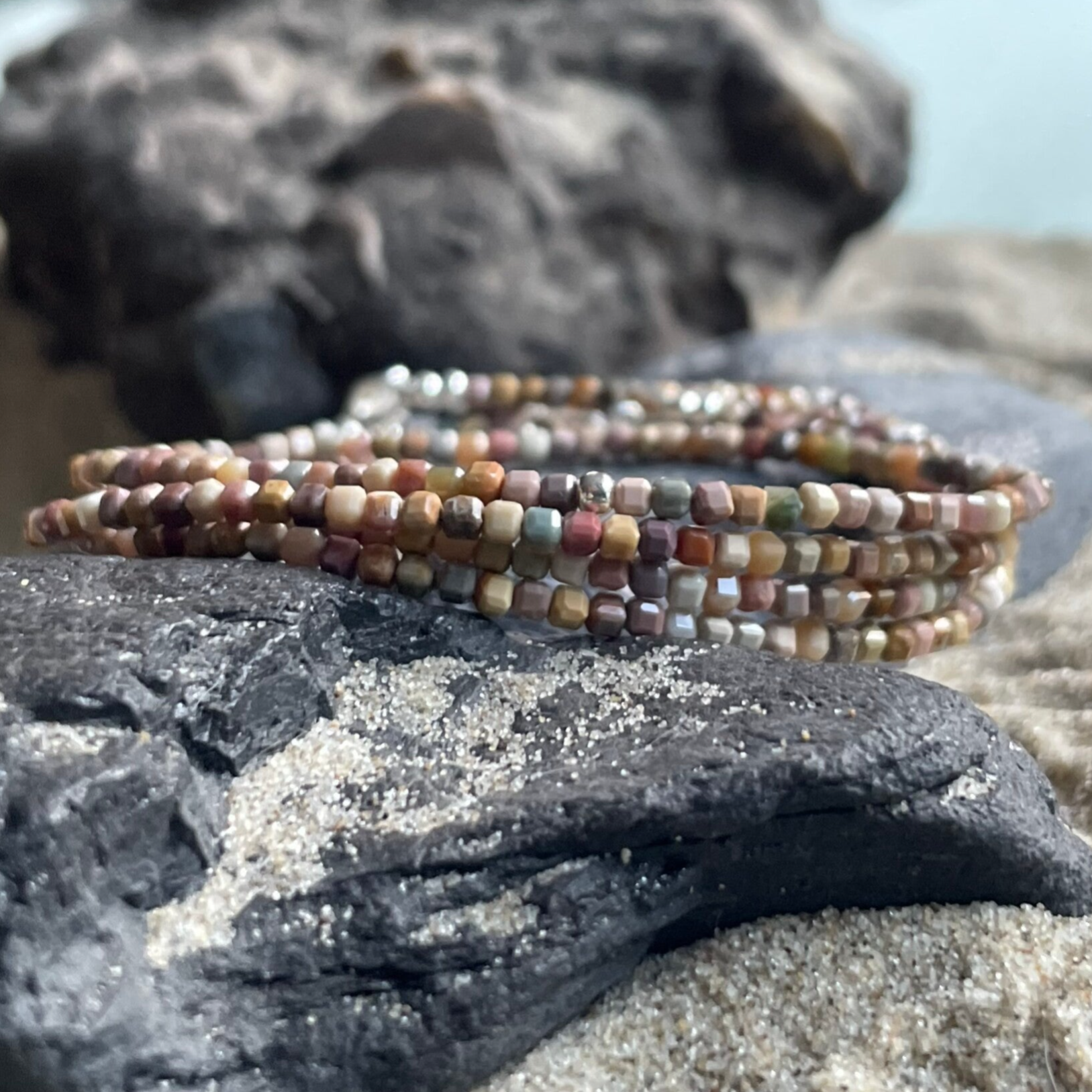 ACHAT Edelstein Halskette | kurzer Choker | handgefertigter Schmuck in Naturnuancen | 925 Sterling Silber | ca. 2 mm quadratisch | NATURSEELE