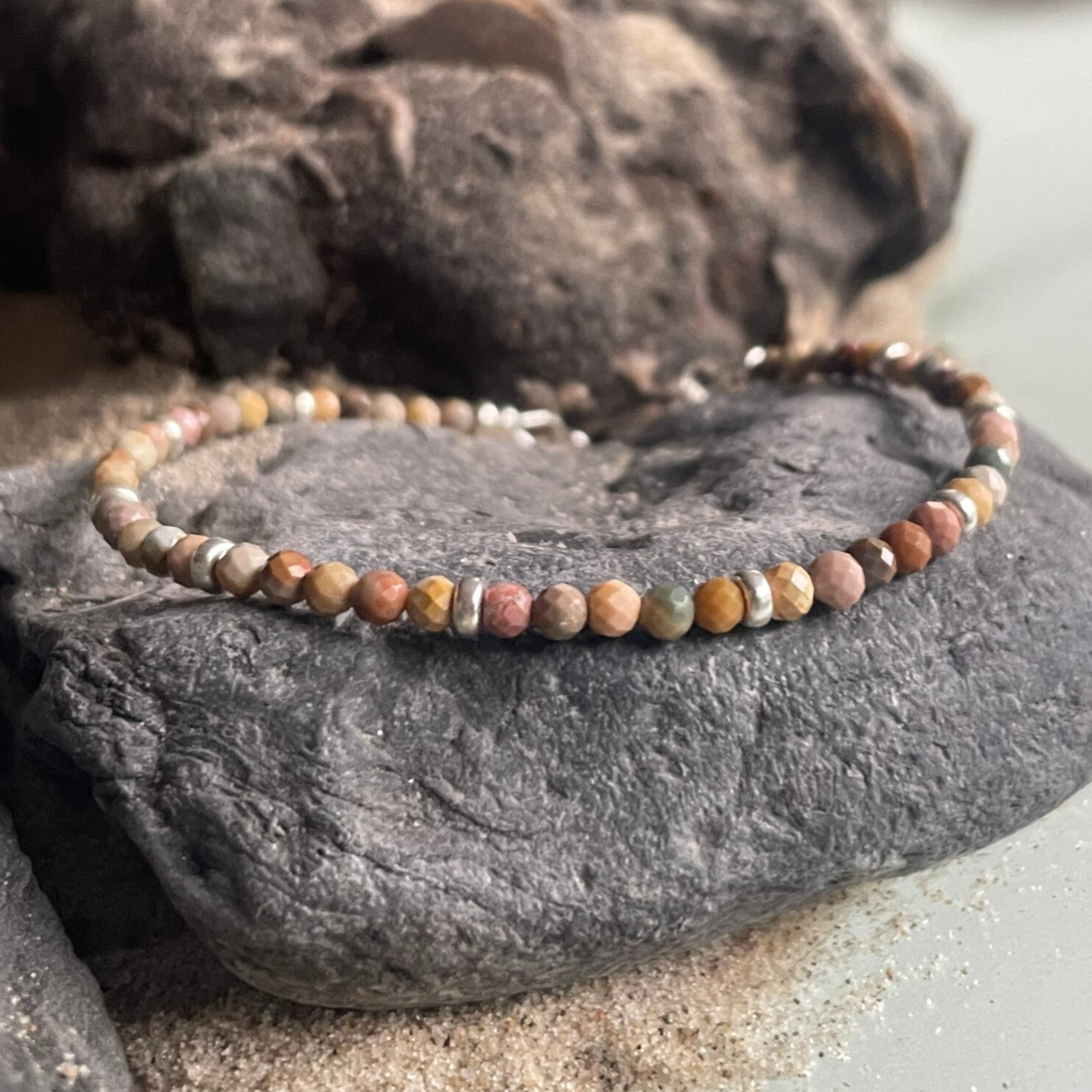 ACHAT Edelstein Armband | 925 Sterling Silber Verschluss | 3 oder 4 mm | SCHÖNGEIST