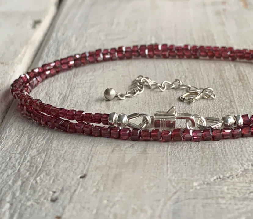 GRANAT Choker Edelstein Halskette | 925 Sterling Silber | FARBKLEKS