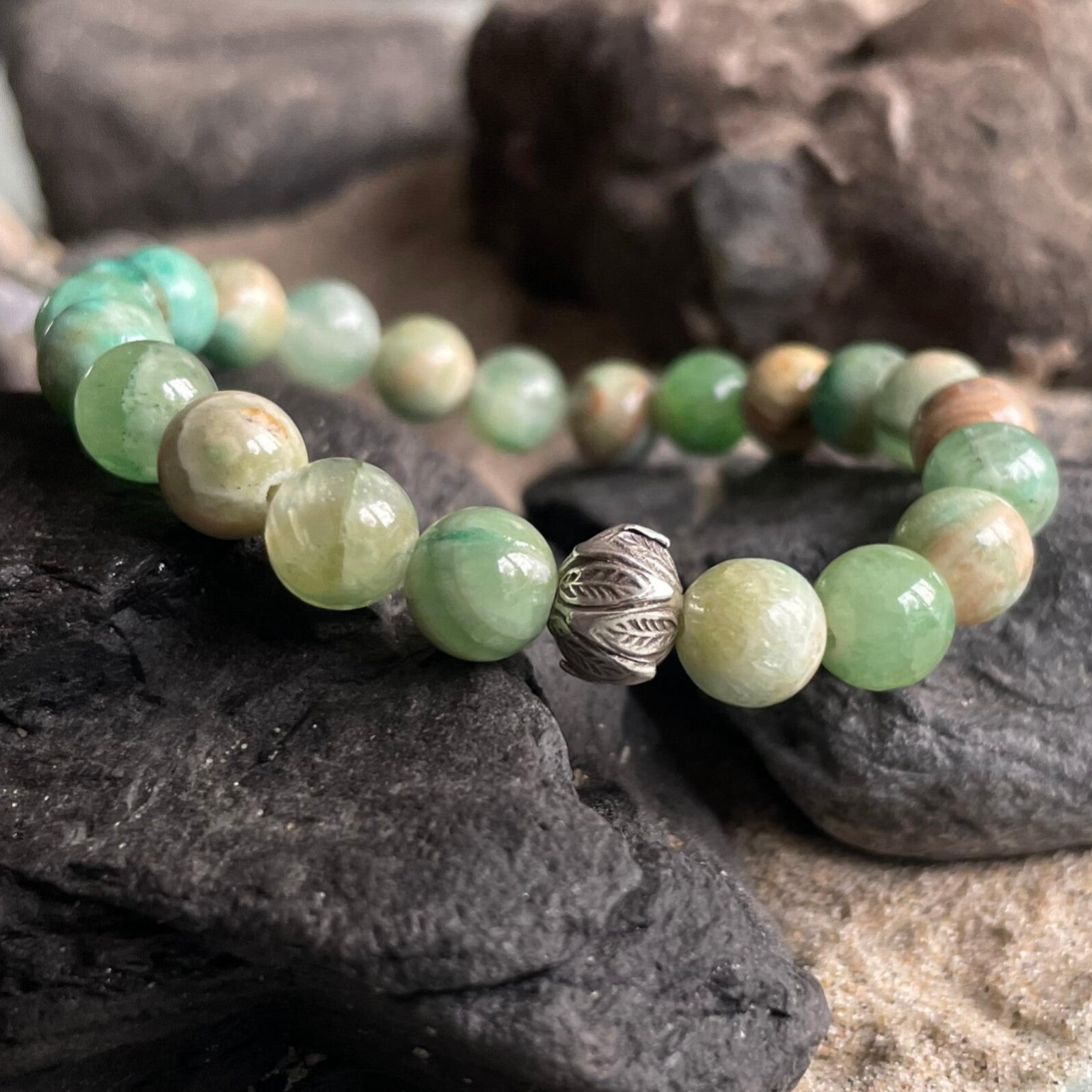 JASPIS Edelstein Armband | 95 - 99 % Feinsilber Lotus Karen Hill Tribe | 6 mm | GEBIRGSBACH