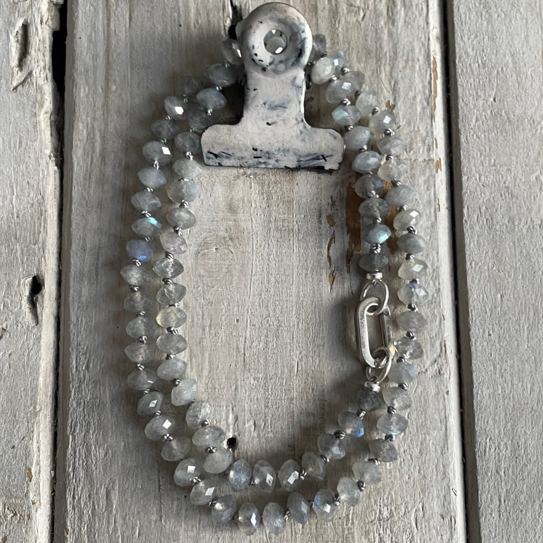 LABRADORIT Edelstein Halskette | mittellanger Choker | 925 Sterling Silber | handgeknüpft | 6 mm | SEHNSUCHTSWOLKE