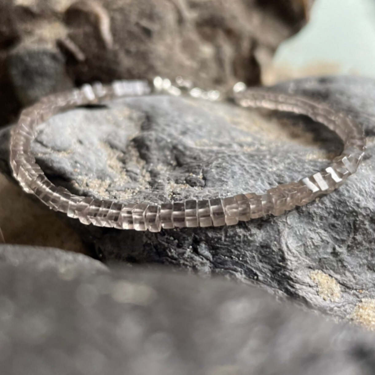 OBSIDIAN Edelstein Armband mit 925 Sterling Silber Verschluss | ca. 2,5 - 3 mm | SCHATTENSPIEL