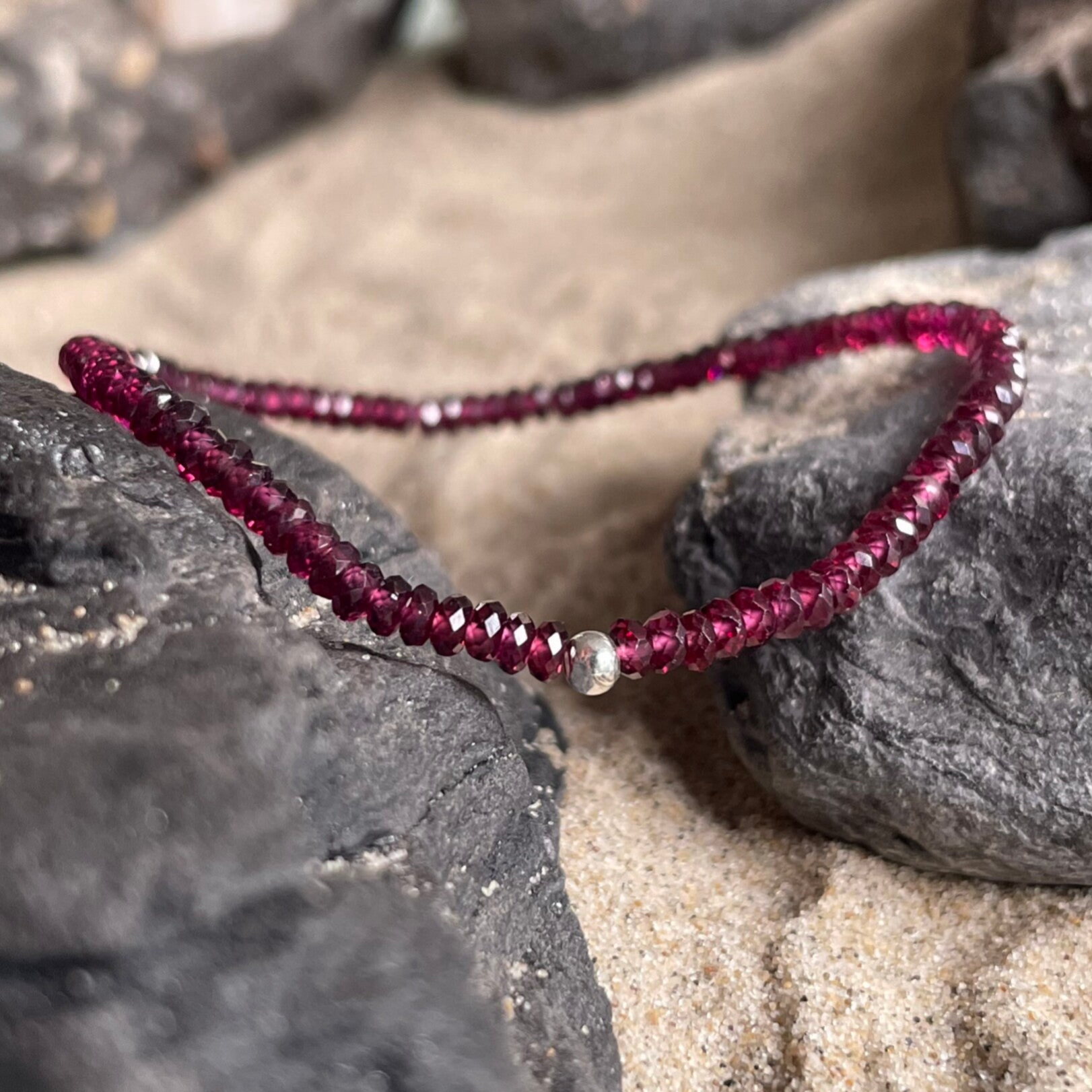 GRANAT Edelstein Armband | 925 Sterling Silber | 4 mm | KIRSCHERNTE