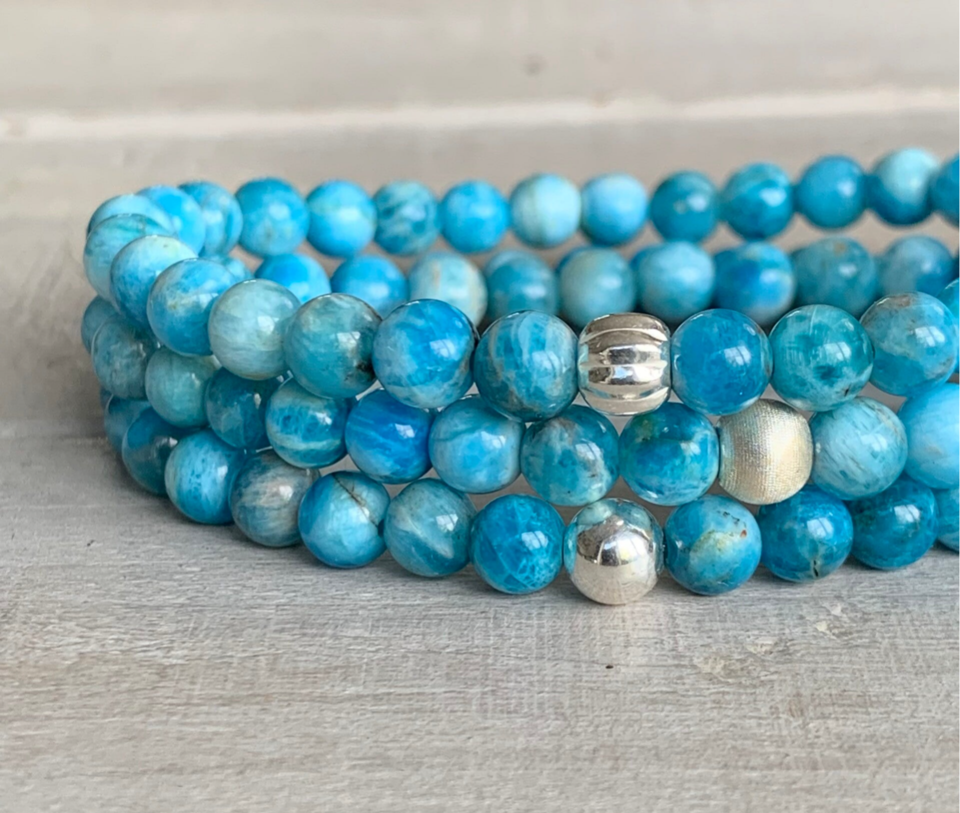 APATIT Edelstein Armband 6 mm | Sterling Silber | BLAUPAUSE