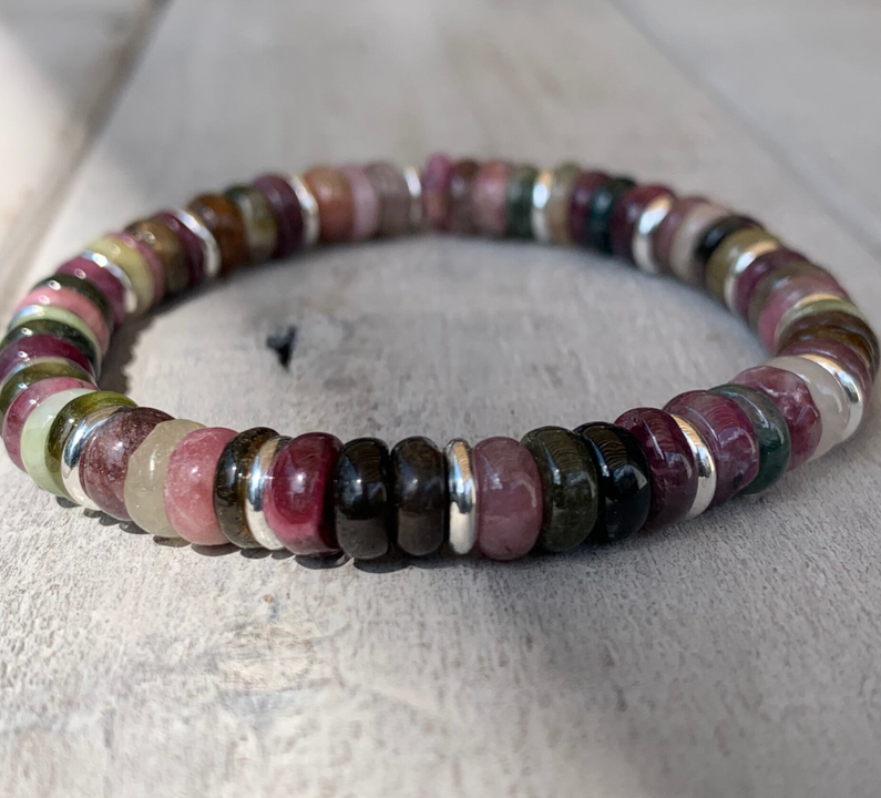 TURMALIN Heishi Edelstein Armband | Sterling Silber Rondell | versilberte Heishi Rondelle | BEERENSTRAUCH