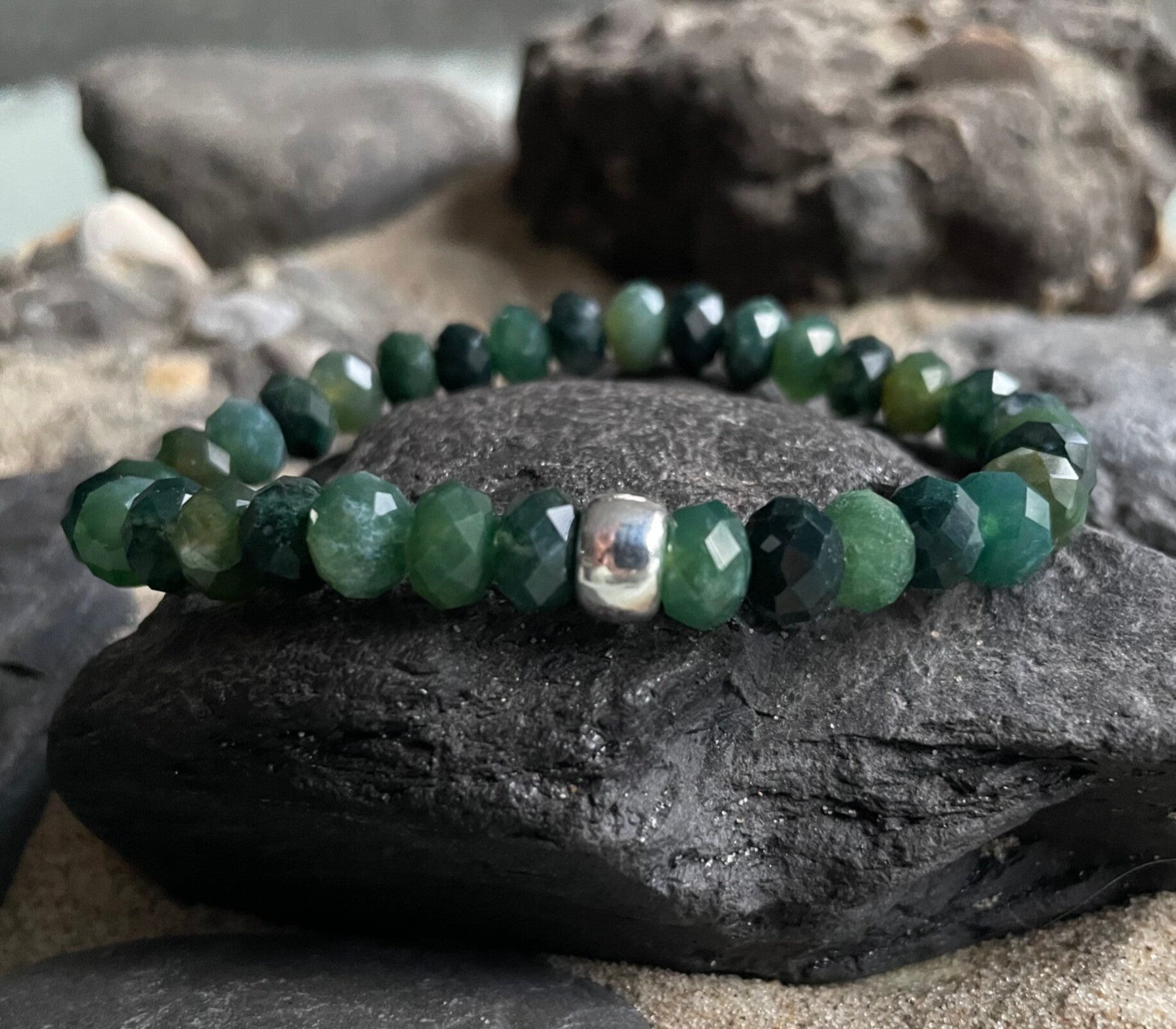 MOOSACHAT Edelstein Armband | 925 Sterling Silber | 8 mm Rondelle | WANDERLUST