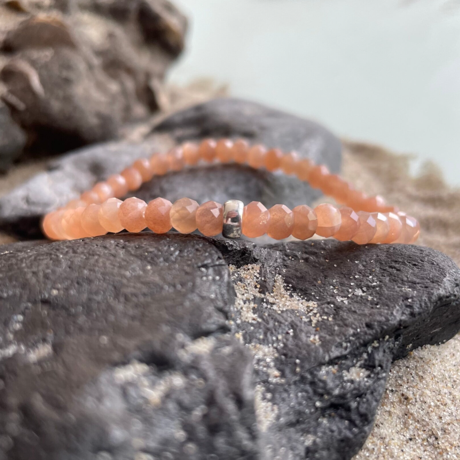 SONNENSTEIN Edelstein Armband | 925 Sterling Silber | 5 mm Rondelle | ABENDSONNE