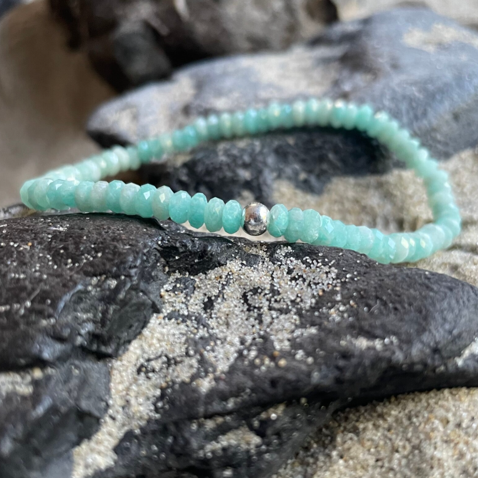 AMAZONIT Edelstein Armband | minimalistischer Schmuck | 925 Sterling Silber Perle | 4 mm | TIEFSEEGRÜN
