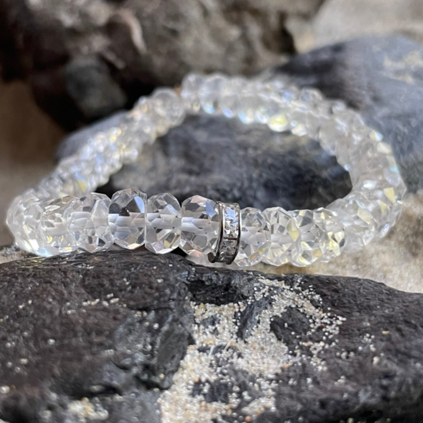 BERGKRISTALL Edelstein Armband | 925 Sterling Silber mit Micro-Pavè-Zirkonia | minimalistischer echter Schmuck | 8 mm | GLANZSTÜCK SPARKLE