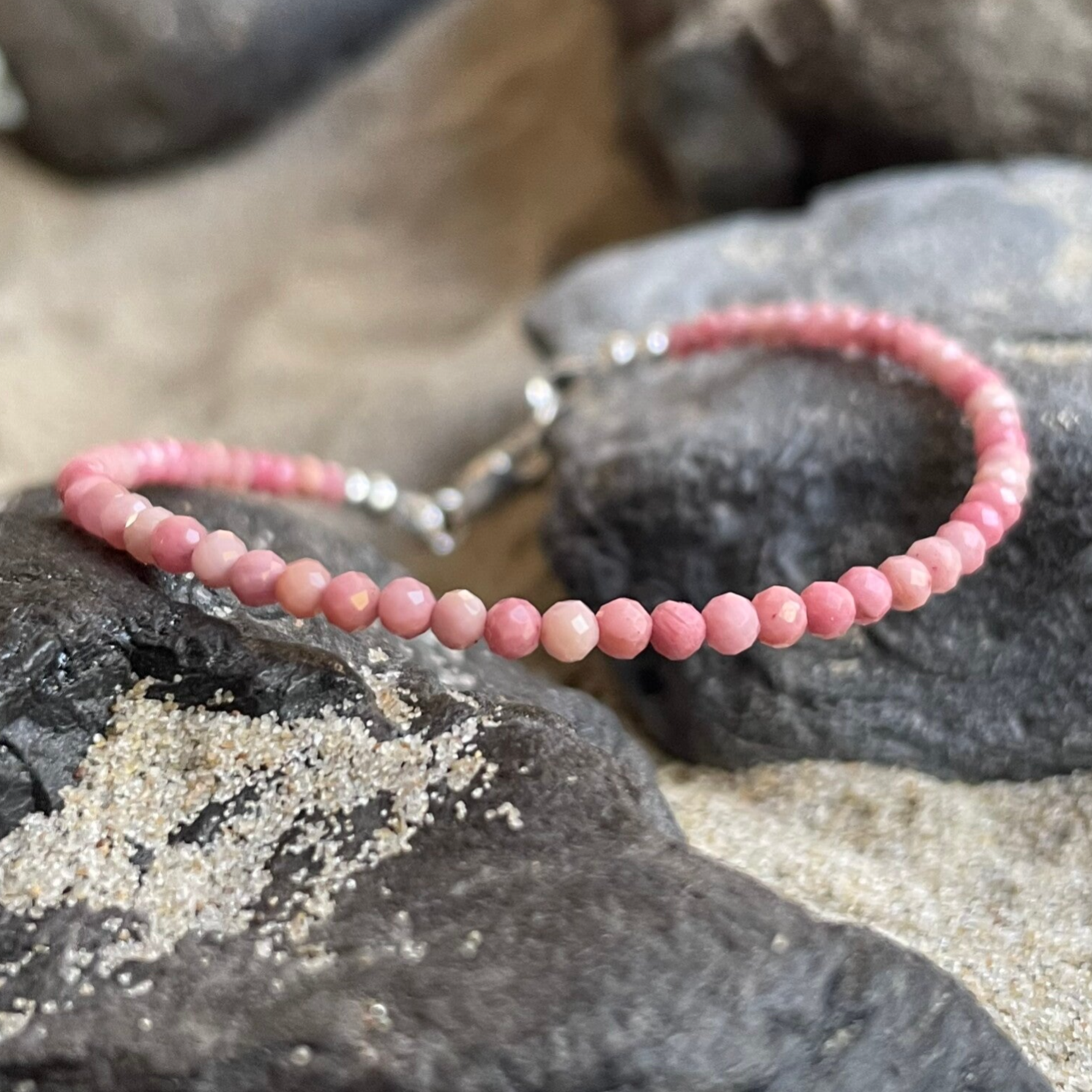 RHODONIT Edelstein Armband | 925 Sterling Silber | 2 - 2,5 mm rund | SOMMERVERGNÜGT