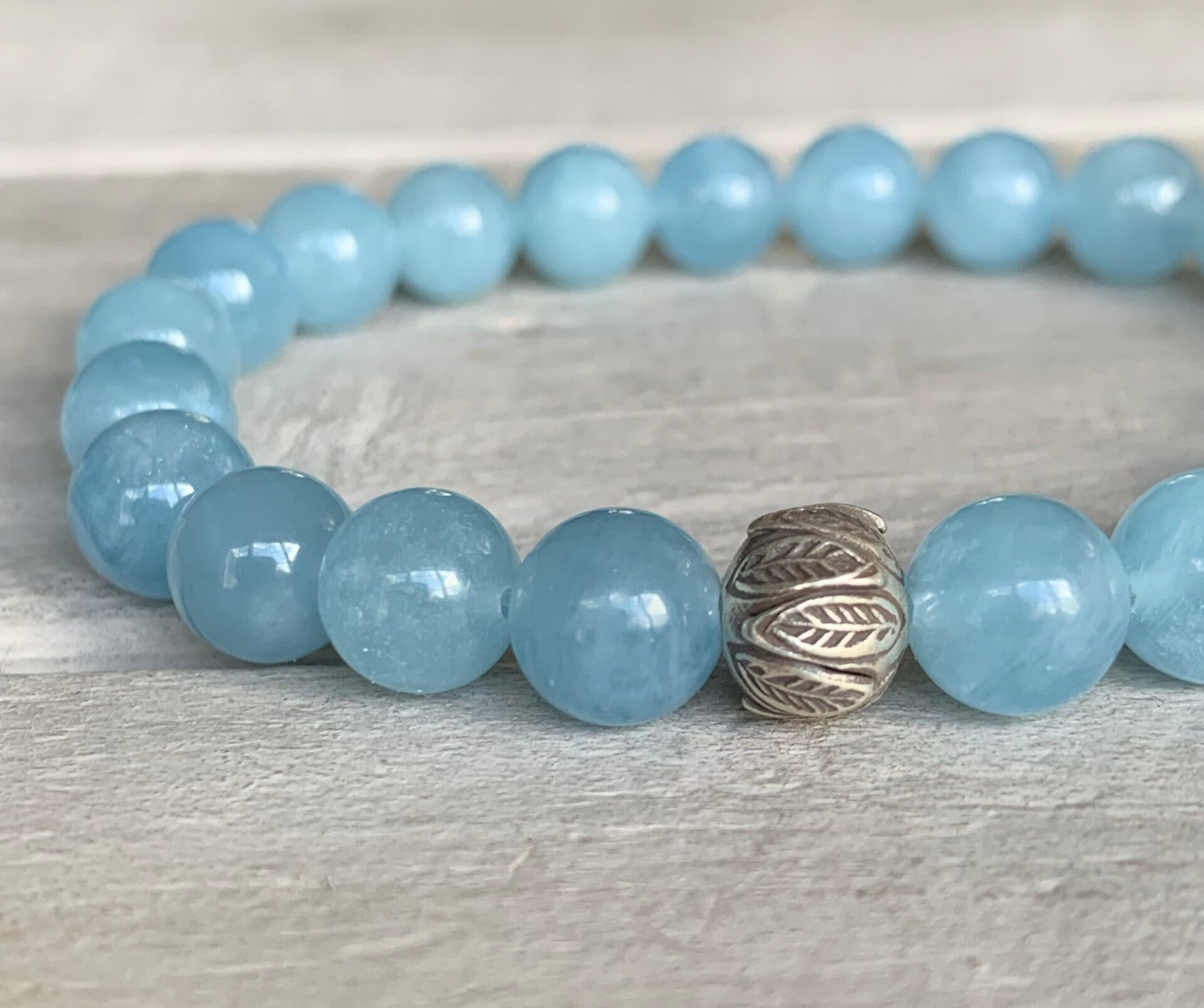 AQUAMARIN EDELSTEIN ARMBAND 8 mm | Karen Hill Tribe Feinsilber Lotus | HIMMELBETT