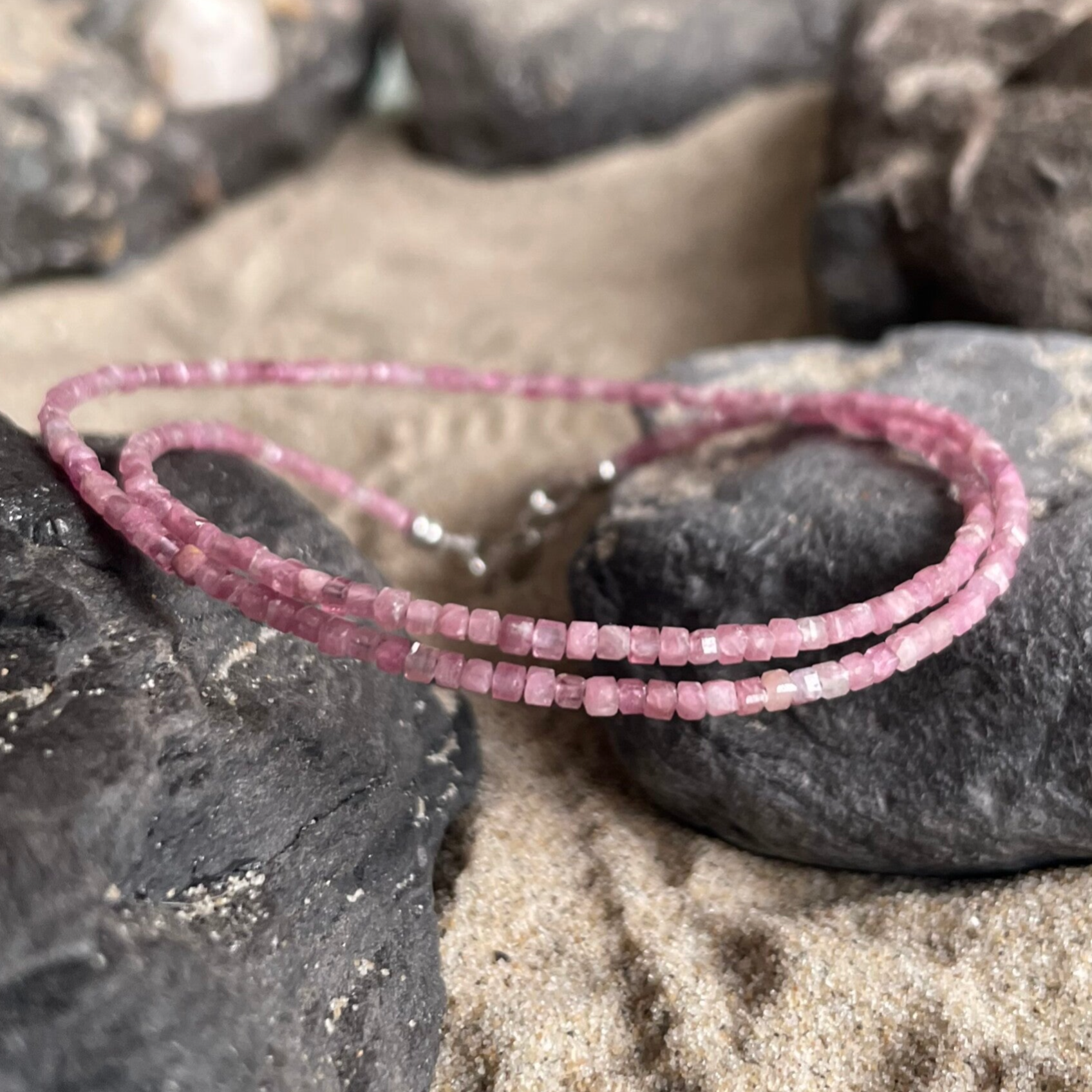 TURMALIN Edelstein Halskette | kurzer Choker | 925 Sterling Silber | 2 mm | BLÜTENDUFT