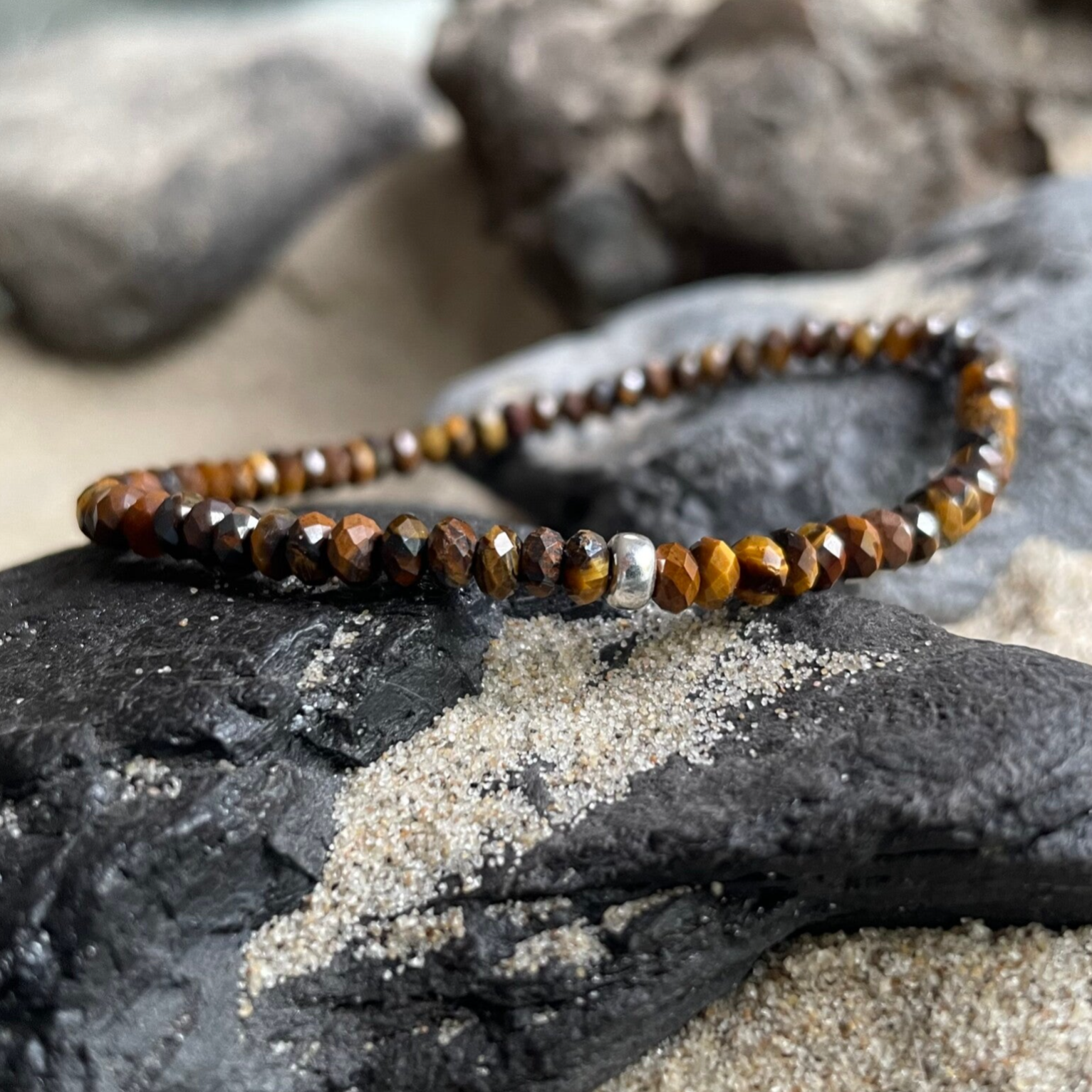 TIGERAUGE Edelstein Armband | 925 Sterling Silber | 4 mm | SAUSEWIND