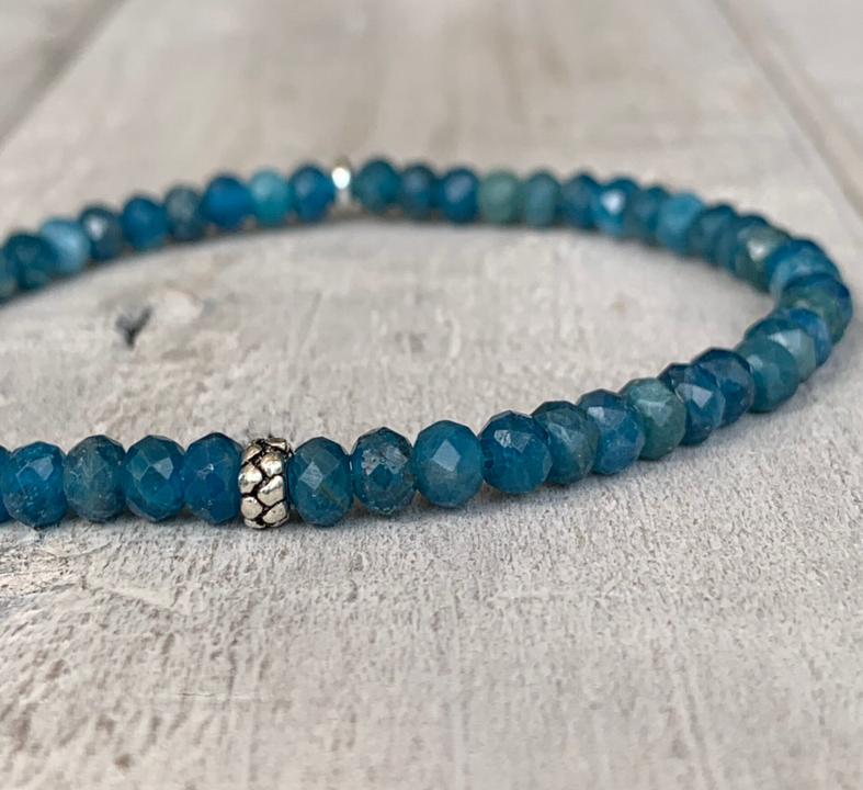 APATIT Edelstein Armband 5 mm | Sterling Silber Rondell | BLAUSTICH