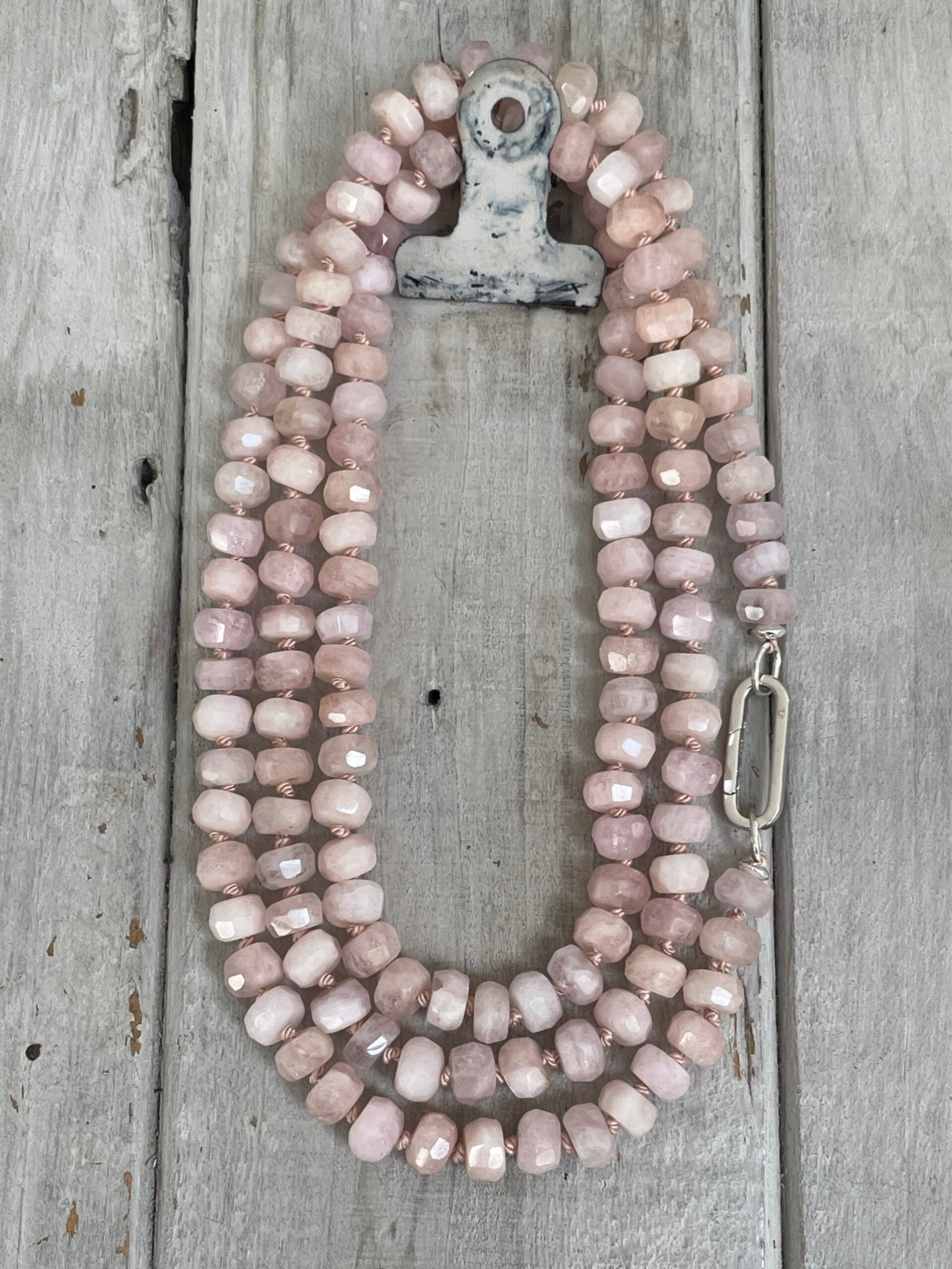 ROSENQUARZ Edelstein Halskette | handgeknüpft | 925 Sterling Silber | 8 mm | ROSENDUFTLIEBE