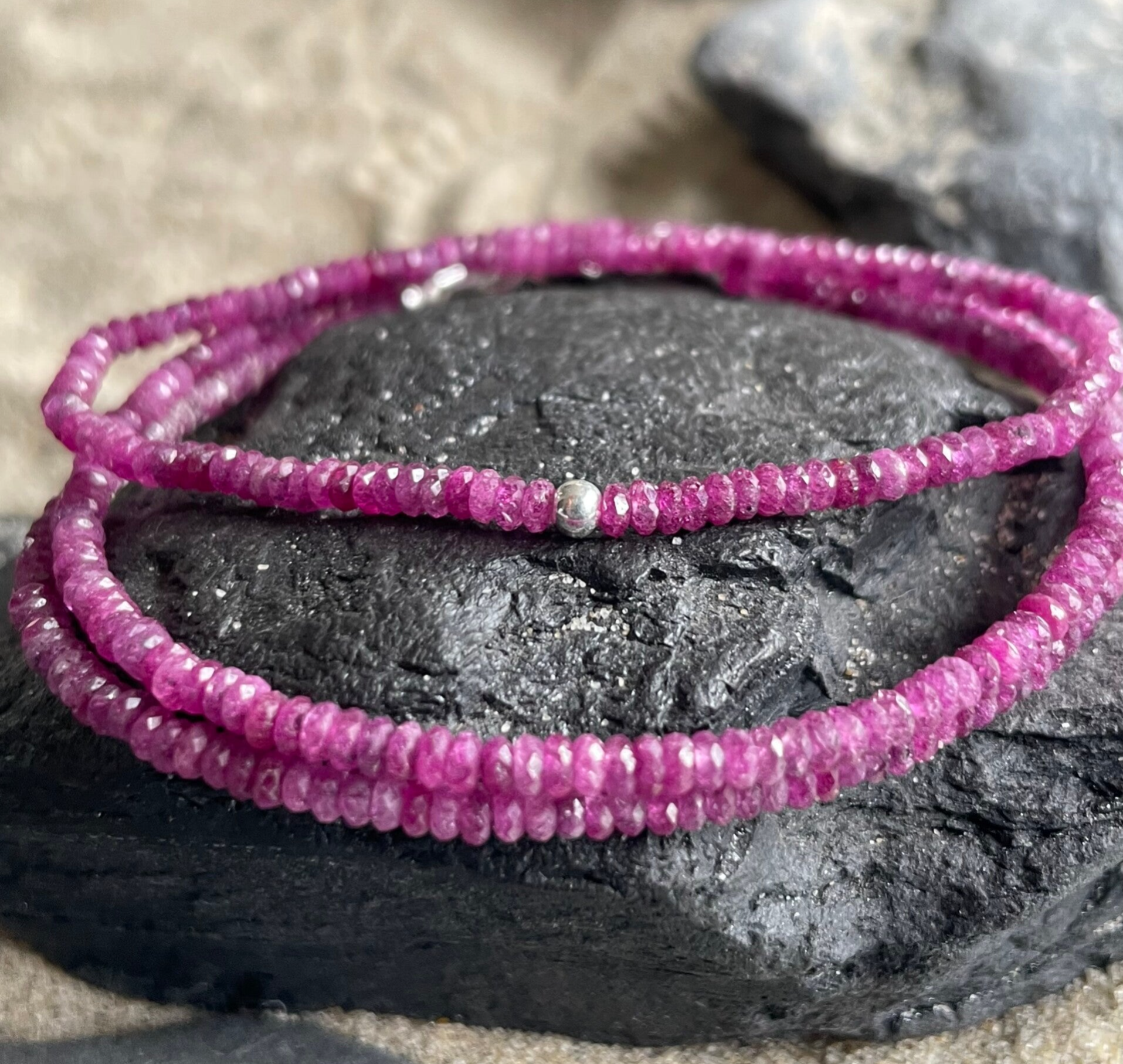 RUBIN Edelstein Armband | 925 Sterling Silber | ca. 3 mm | ROSENDUFTWOLKE