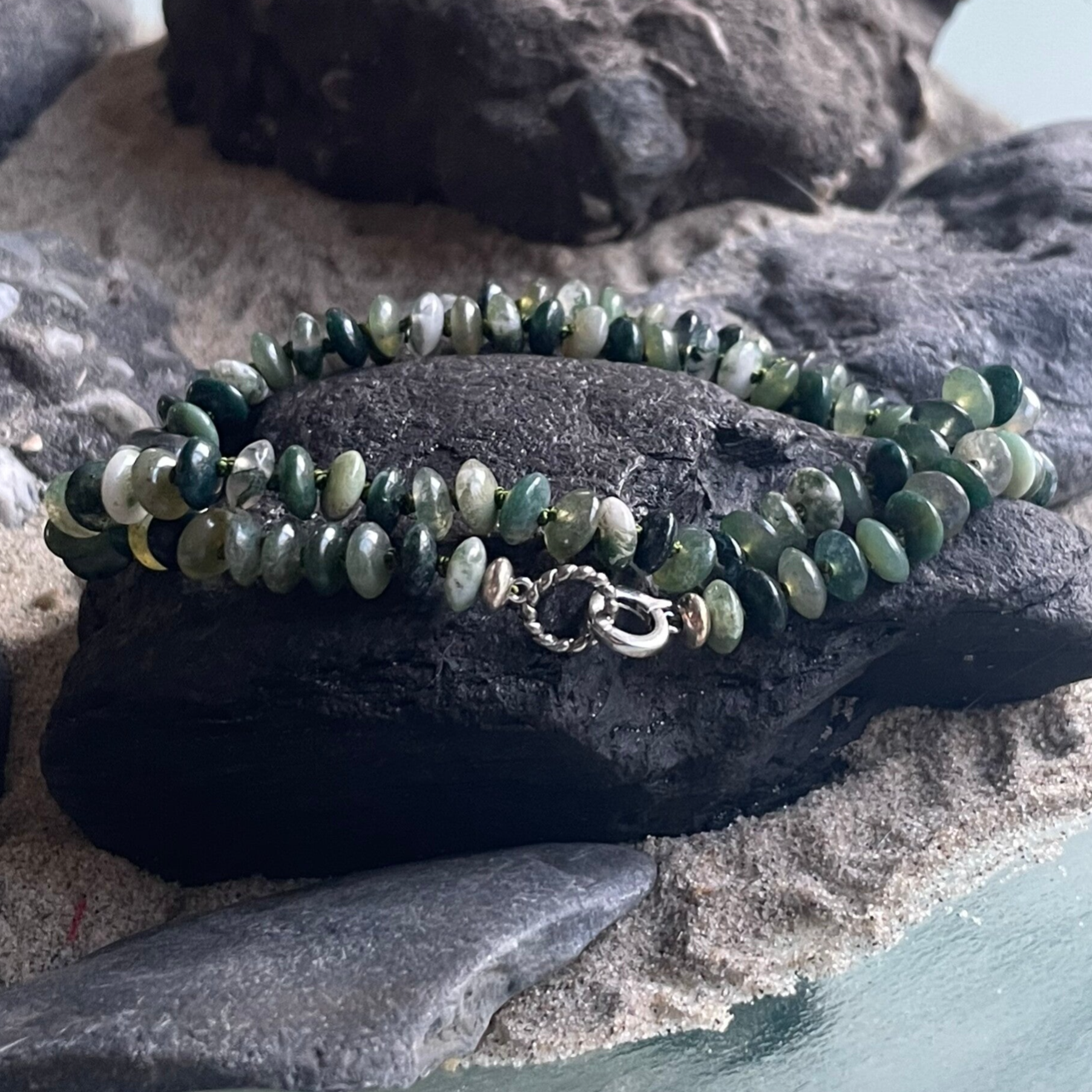 ACHAT Choker Edelstein Halskette | 925 Sterling Silber | handgeknüpft | WALDGEFLÜSTER